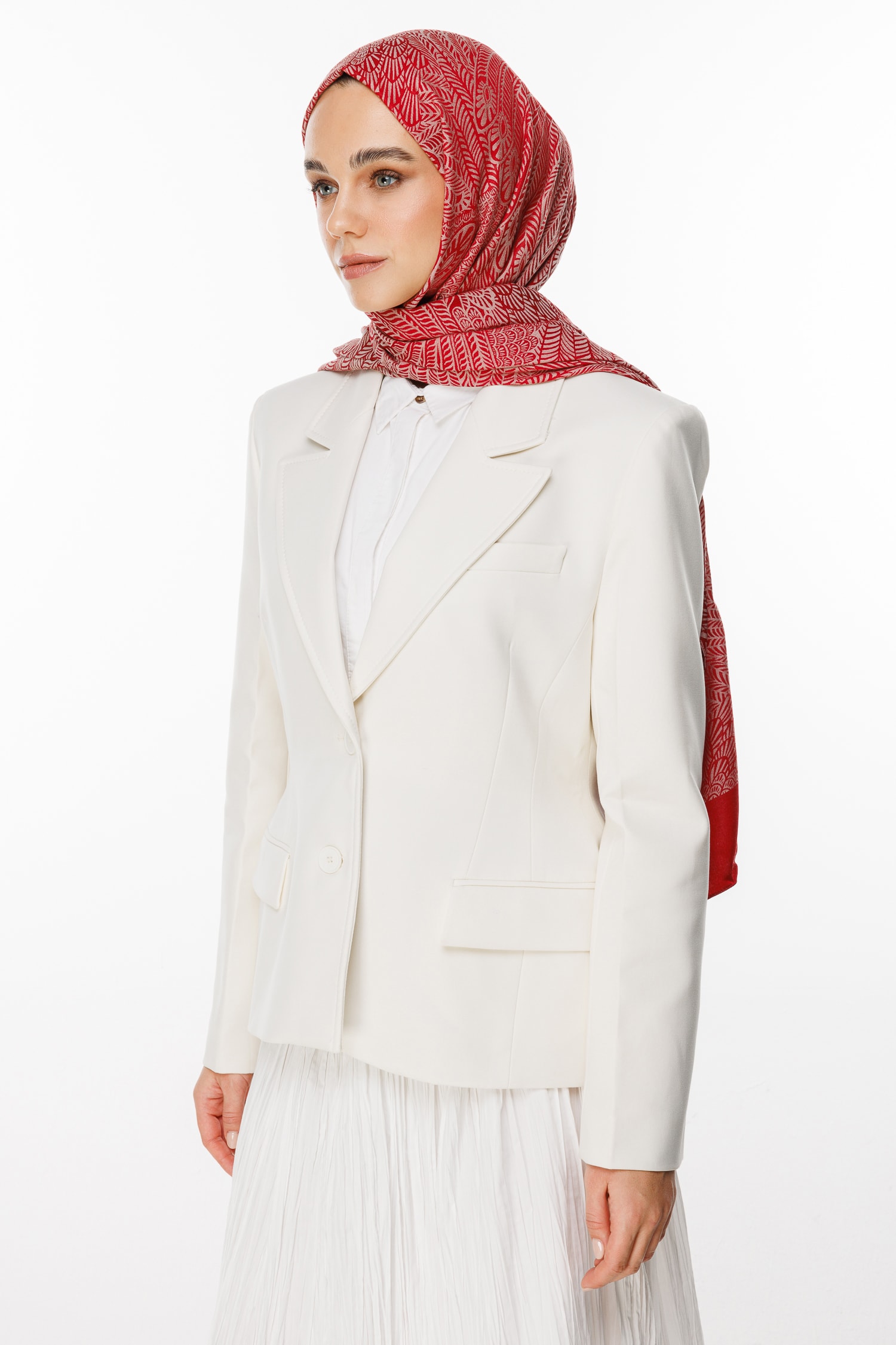 Mayra Desen Çift Taraflı Şal - Bordo-Mint Yeşili