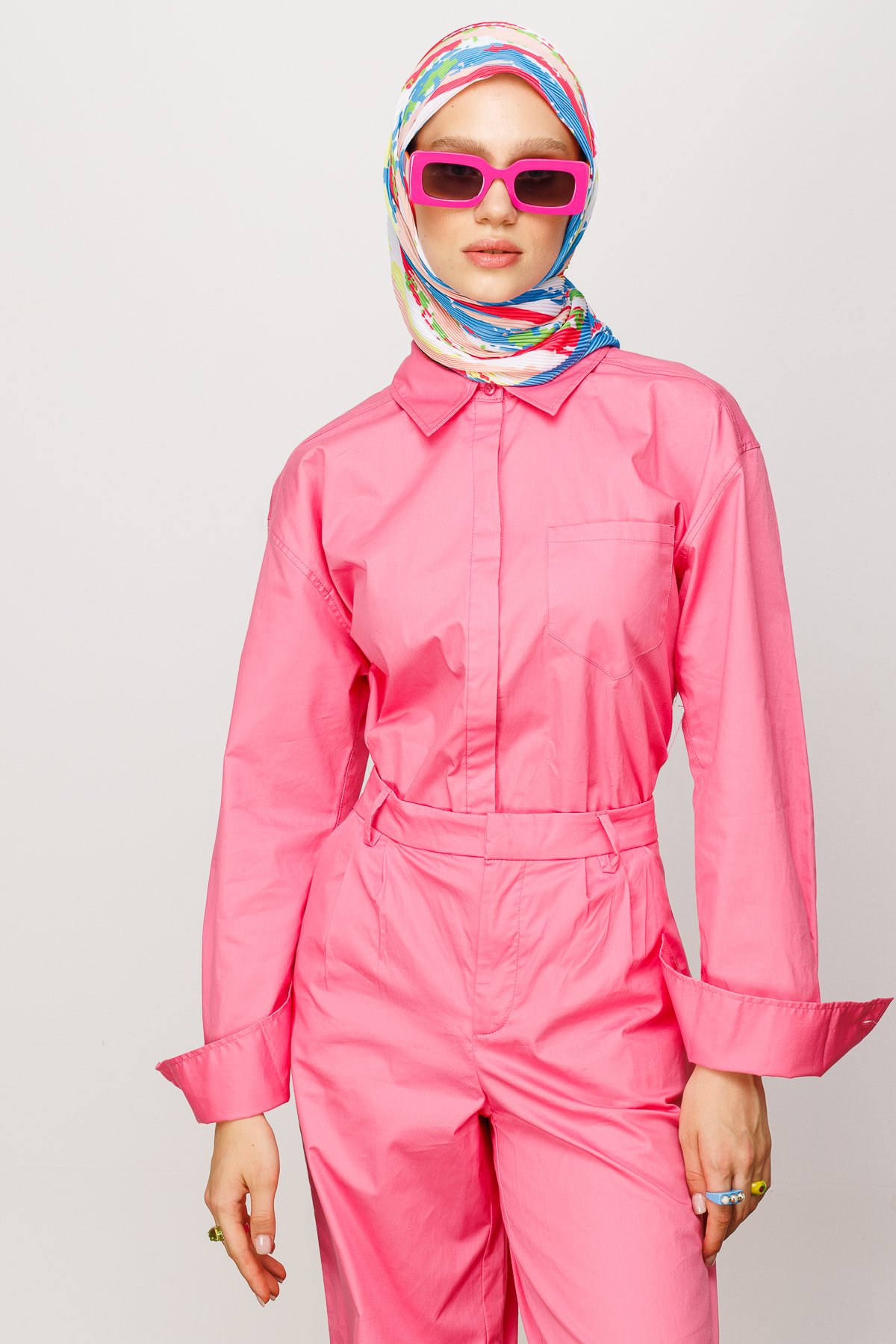 Batik Pattern Pleated Scarf - Baby Blue