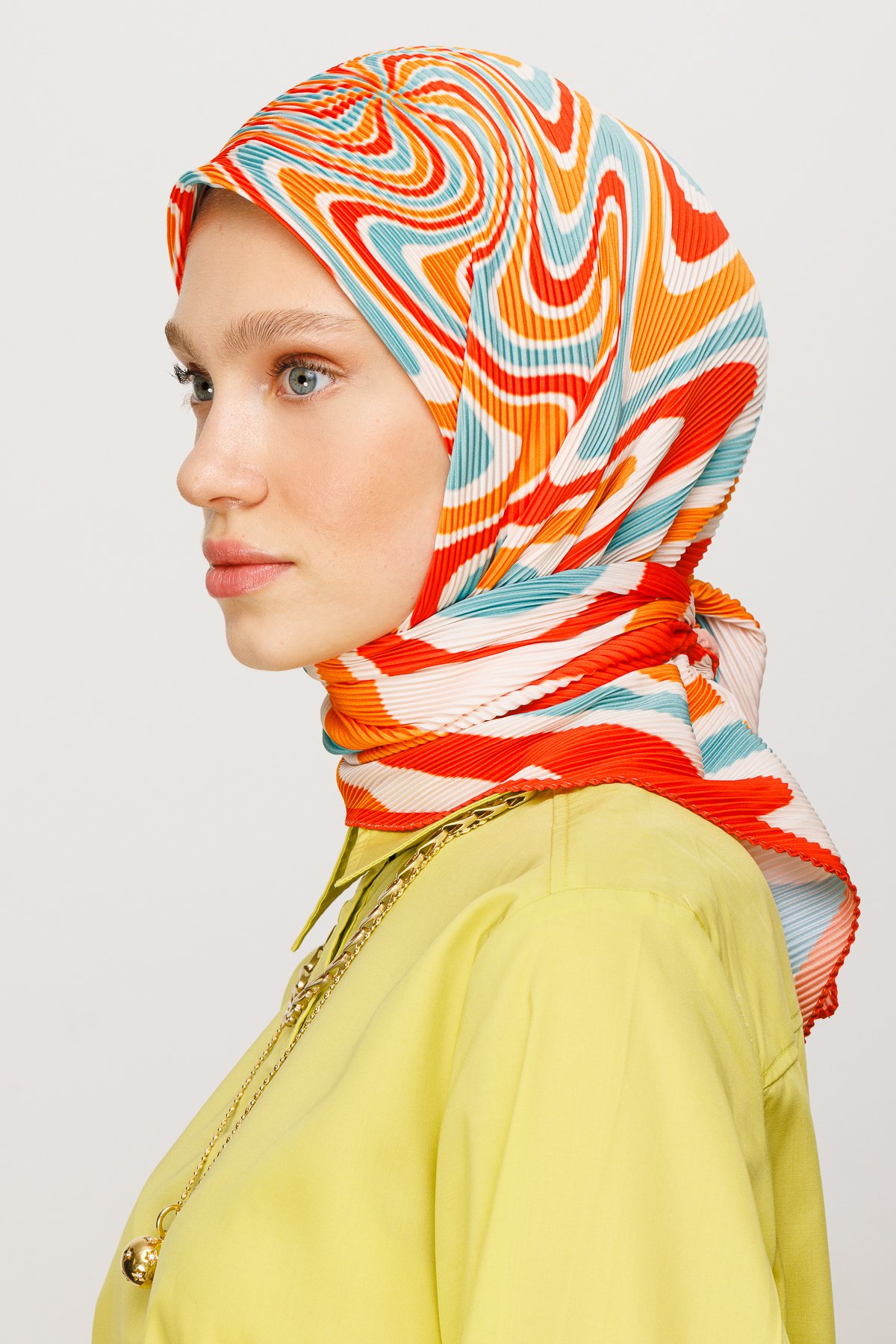 Mira Pattern Pleated Scarf - Turuncu