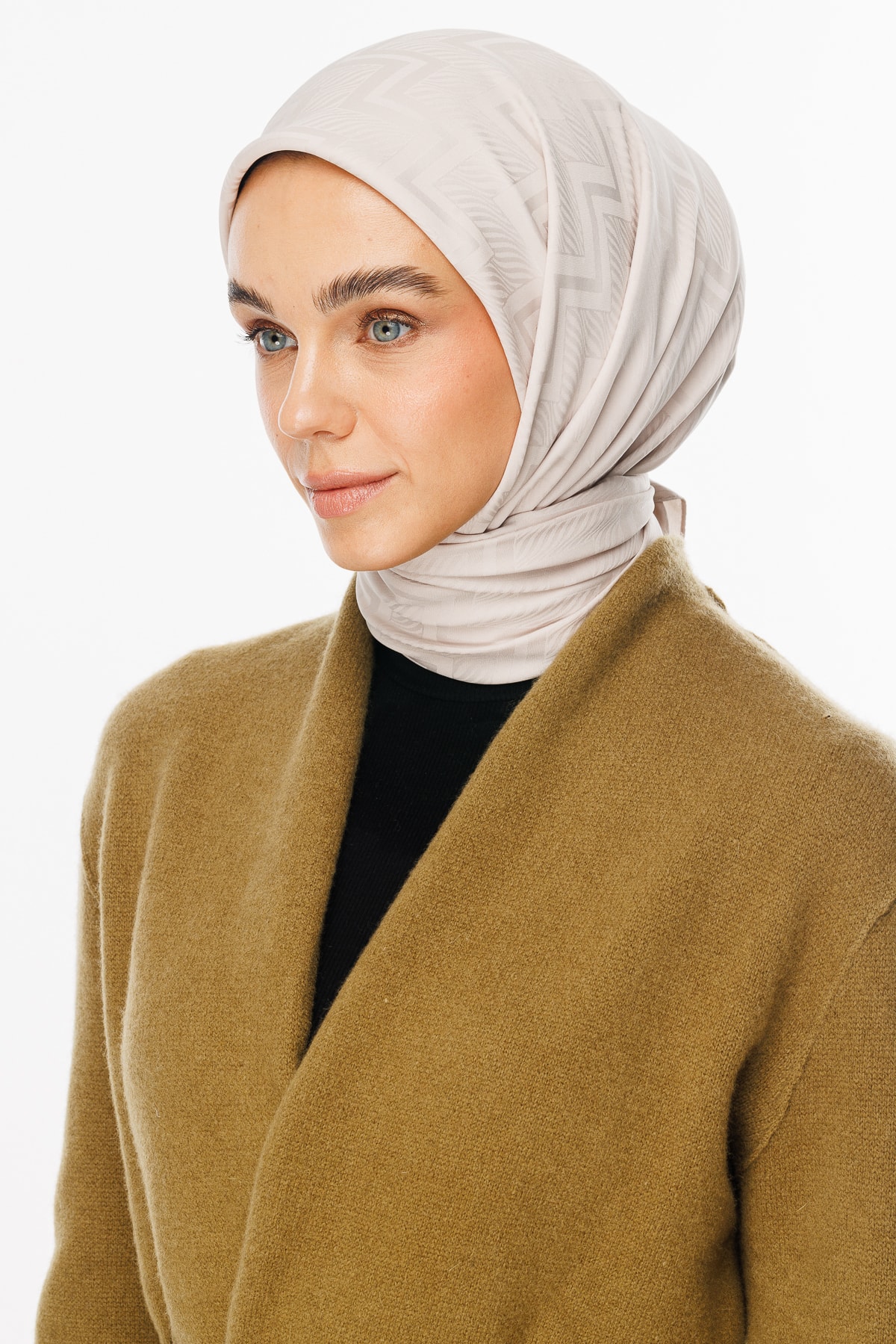Viora Pattern Silky Jacquard Scarf - Stone Color