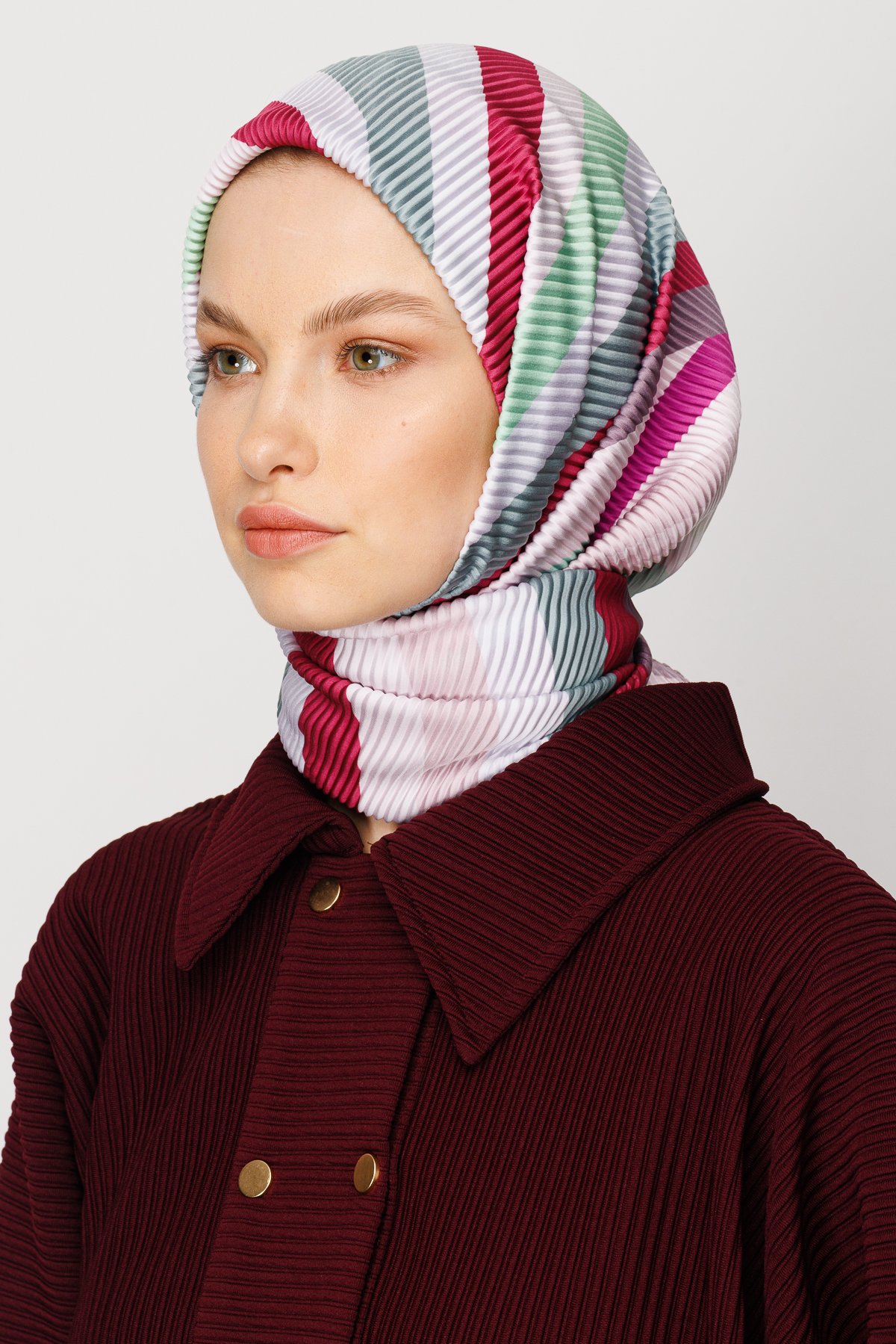 Akra Pattern Pleated Scarf - Turquoise