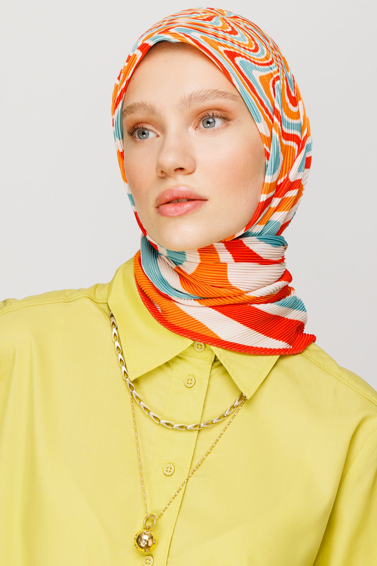 Mira Pattern Pleated Scarf - Turuncu