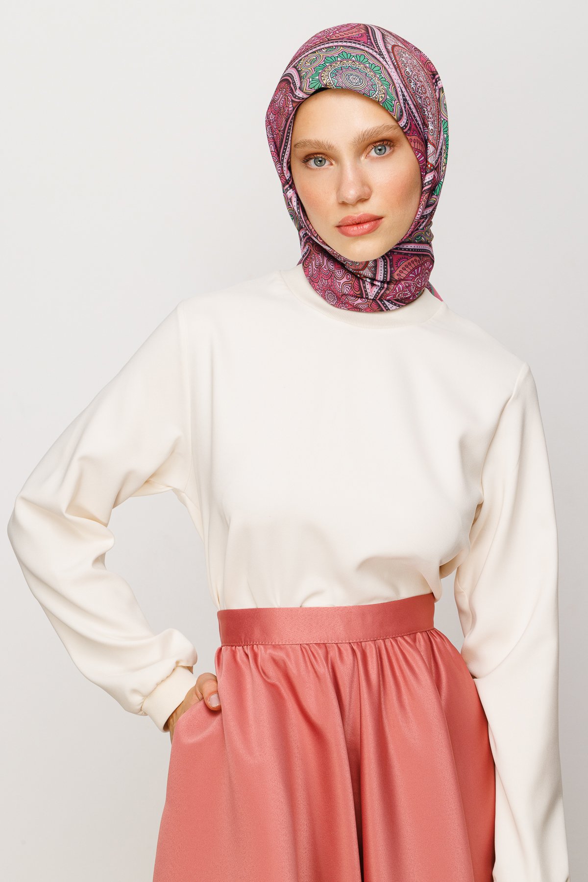 Ethnic Pattern Digital Soft Scarf - Dried Rose