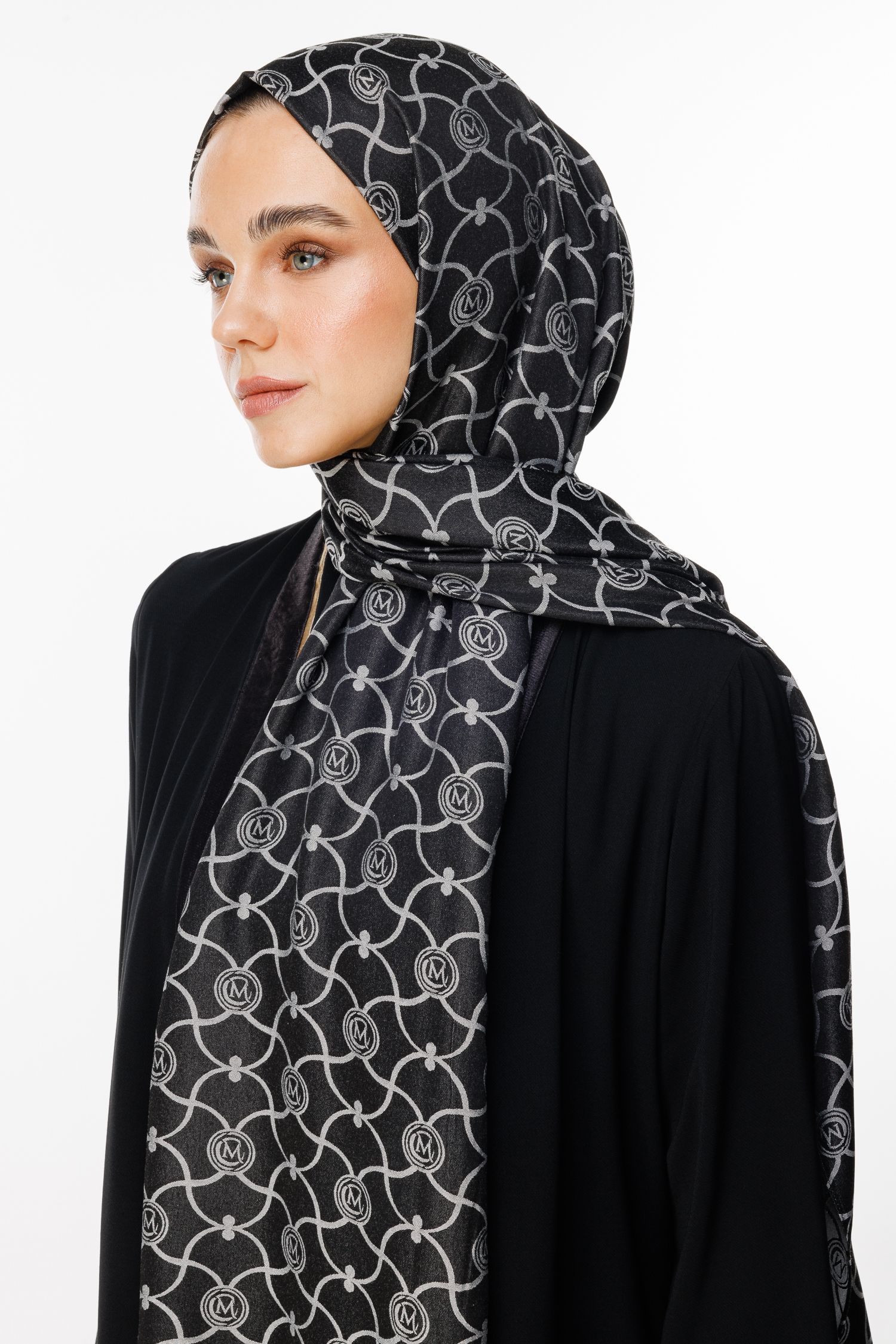 Marrakech Pattern Double-Sided Shawl - Black-Black
