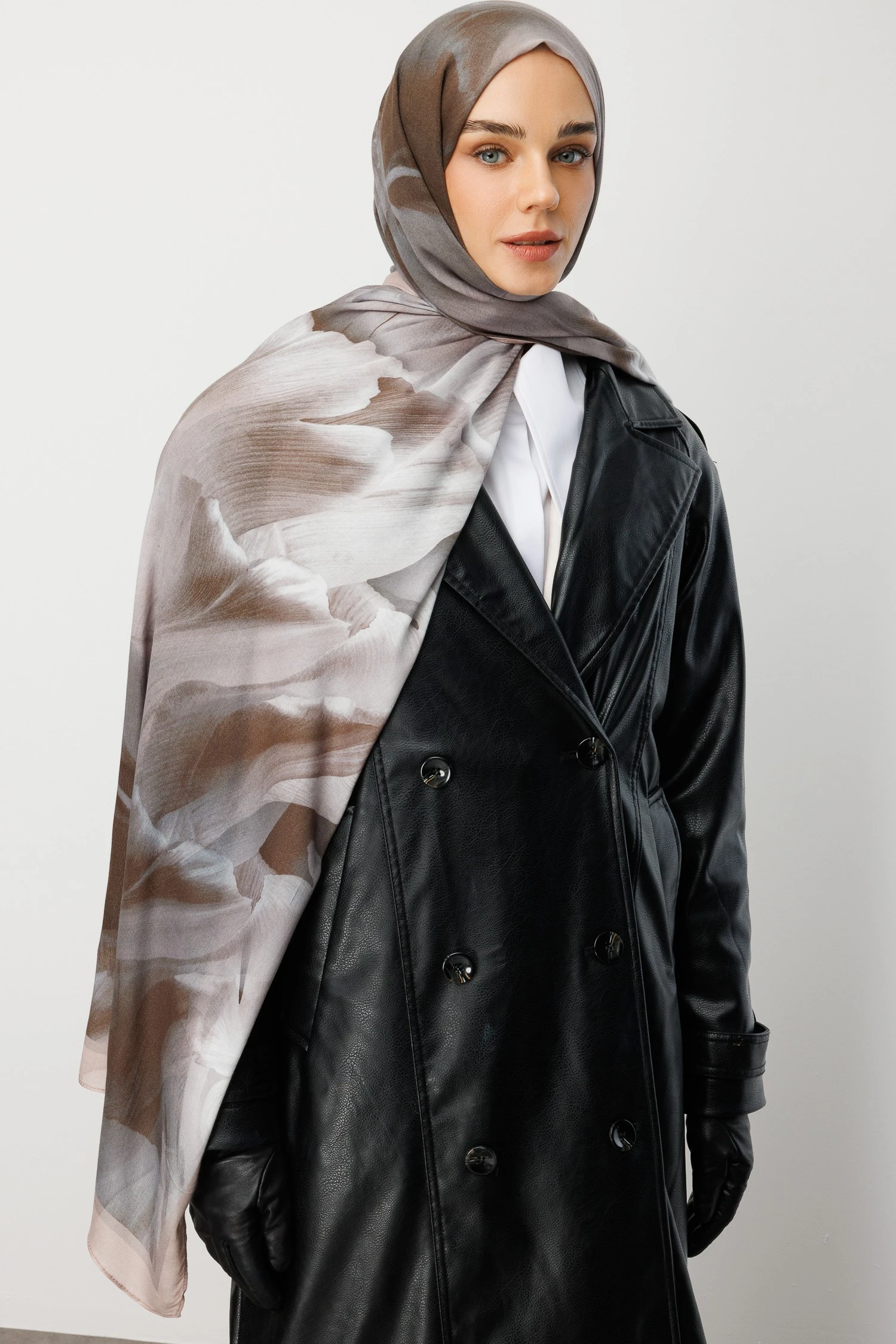 Fleur Desen Rami Şal - Vizon