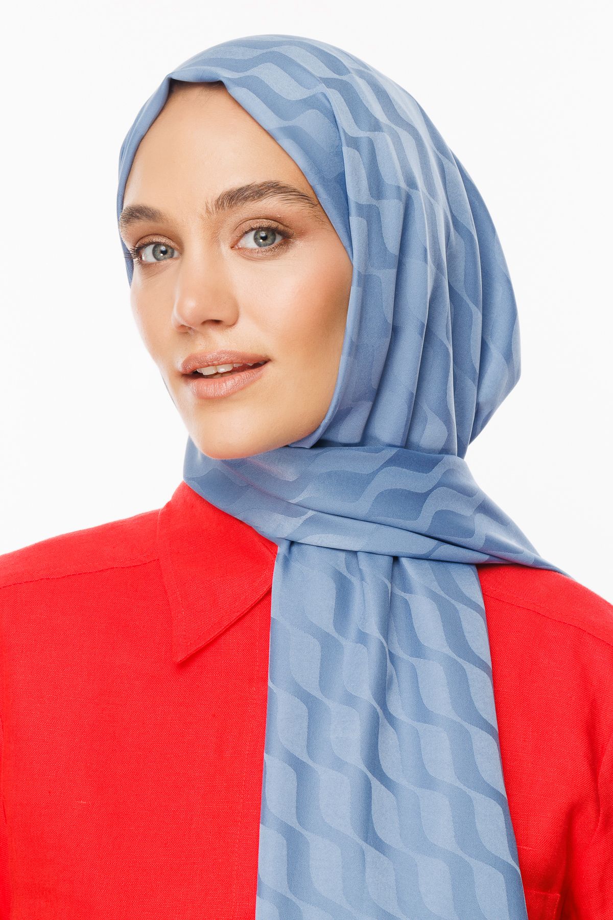 Wave Pattern Silky Jacquard Shawl - Sky Blue
