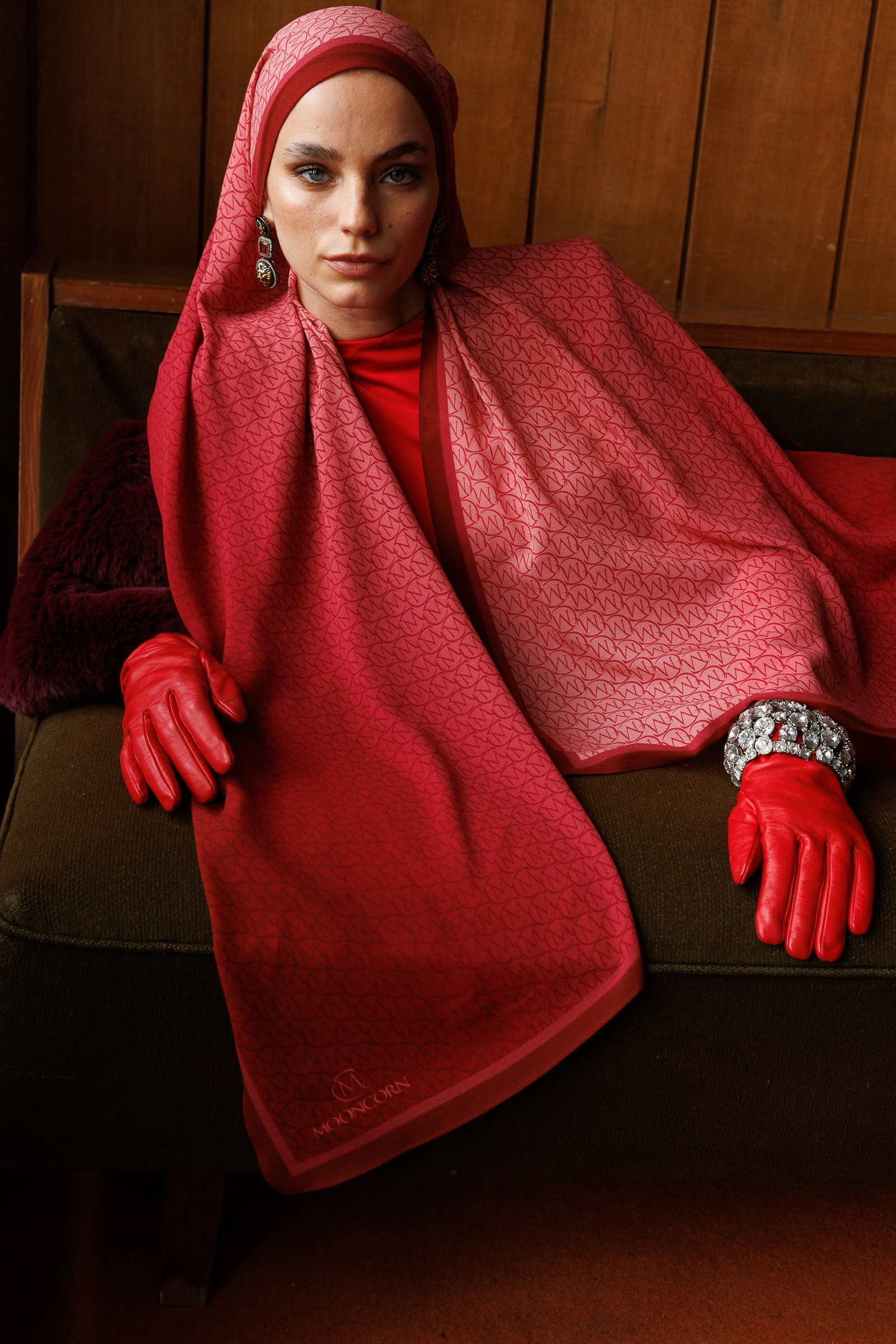 Monogram Hebei Silk Shawl - Burgundy