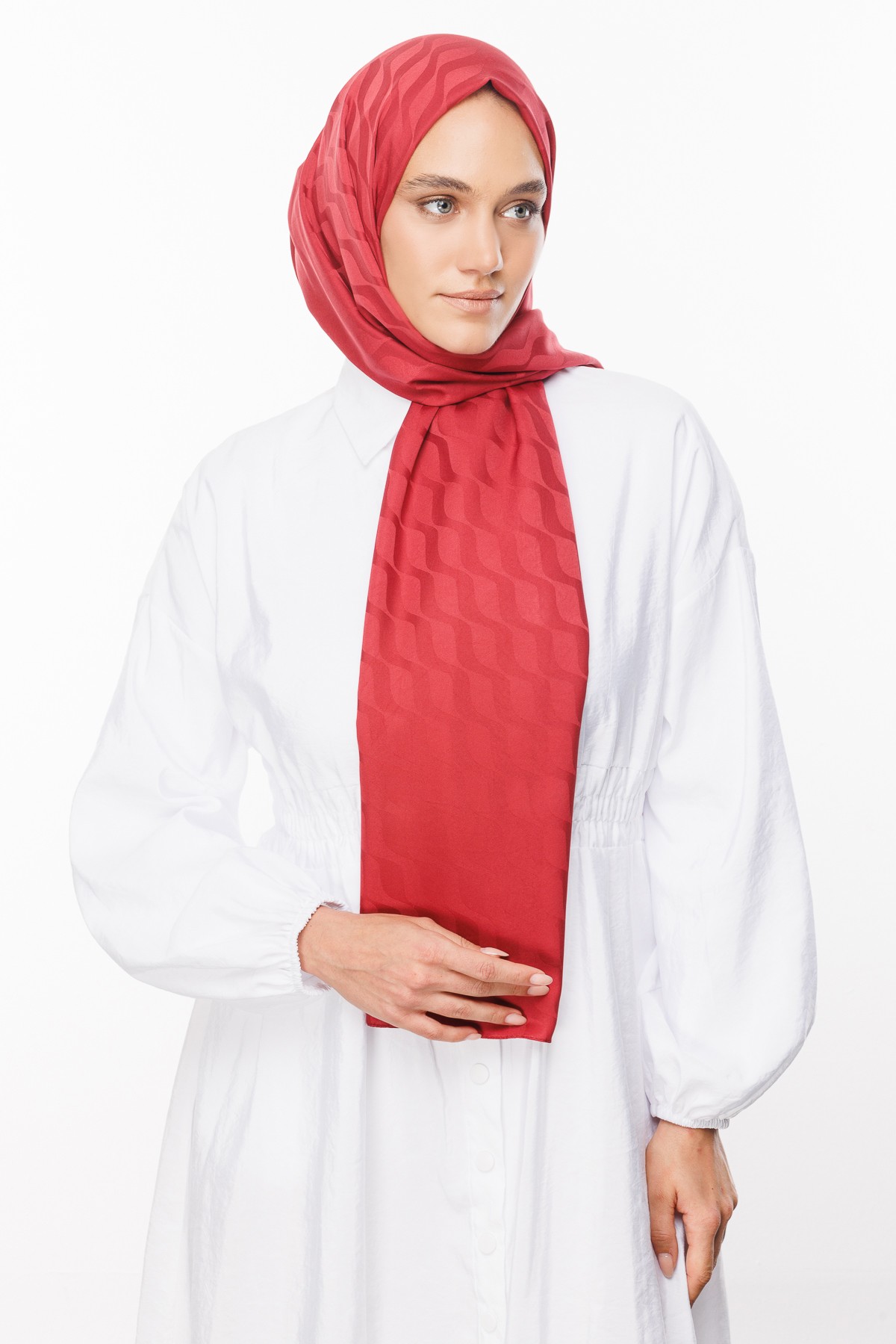 Wave Pattern Silky Jacquard Shawl - Burgundy