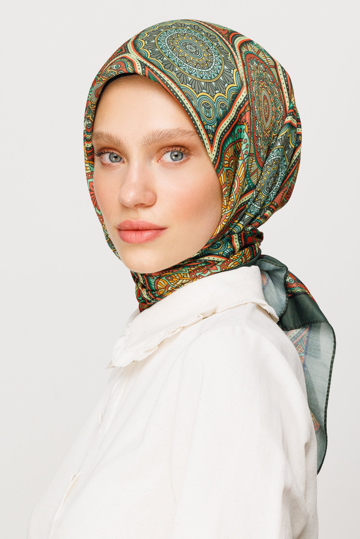 Ethnic Pattern Digital Soft Scarf - Khaki