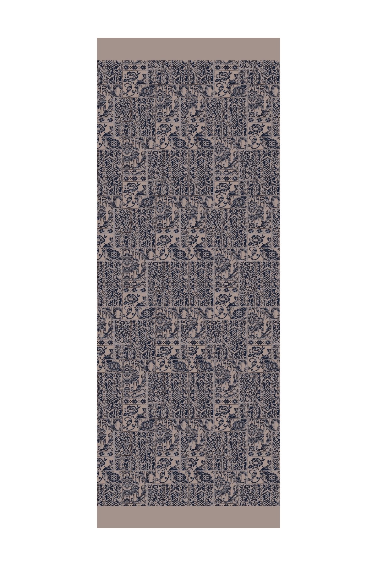 Henna Pattern Double-Sided Shawl - Navy Blue-Beige