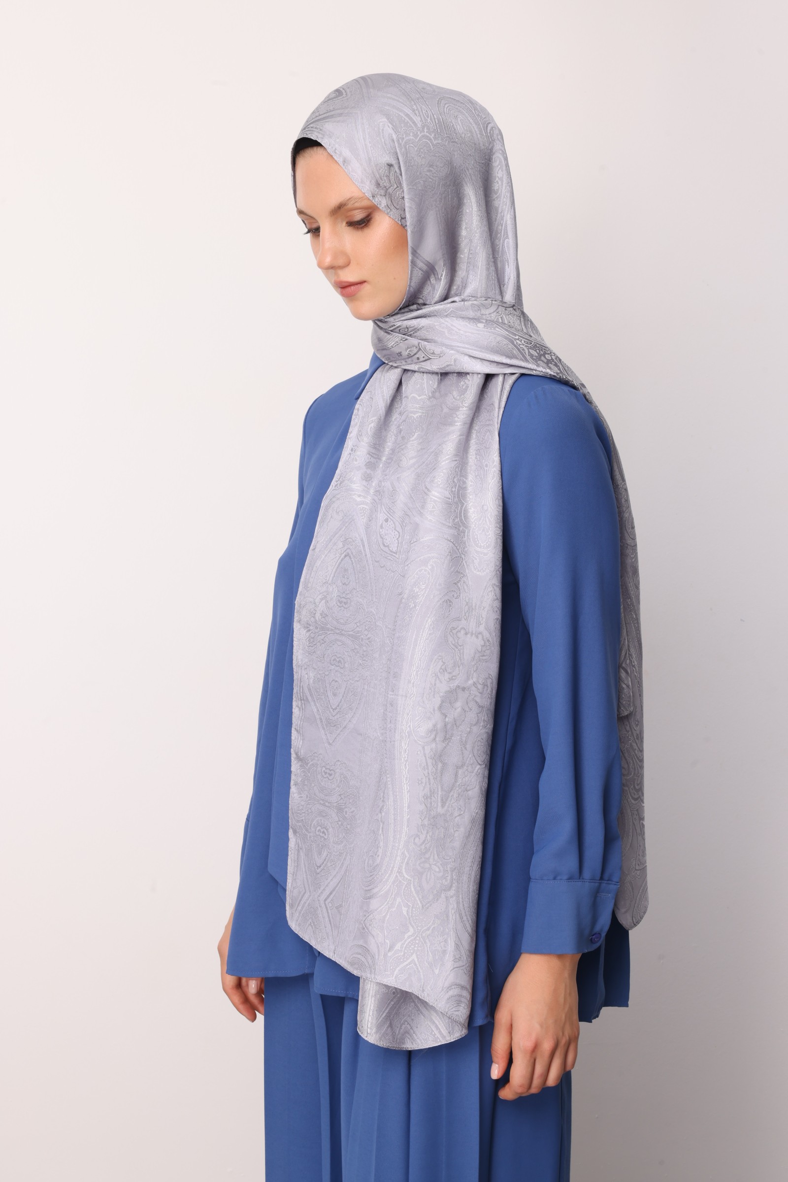 Liva Pattern Shine Line Shawl - Gray-Gray