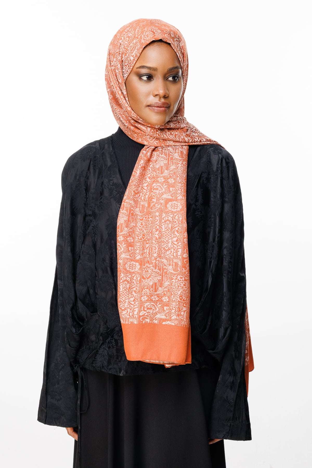 Henna-Pattern Reversible Shawl - Mink-Cinnamon