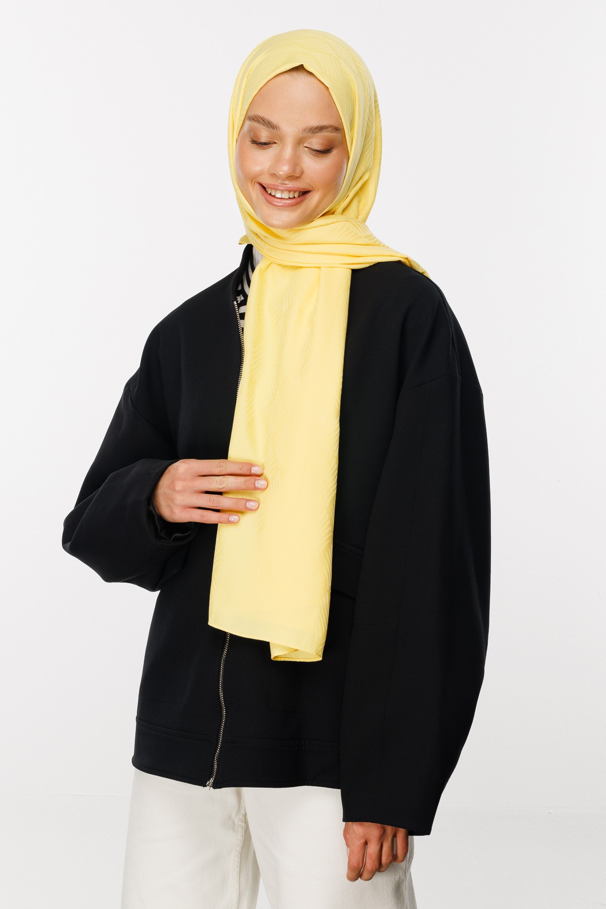 Aura Pattern Silk Jacquard Shawl - Yellow