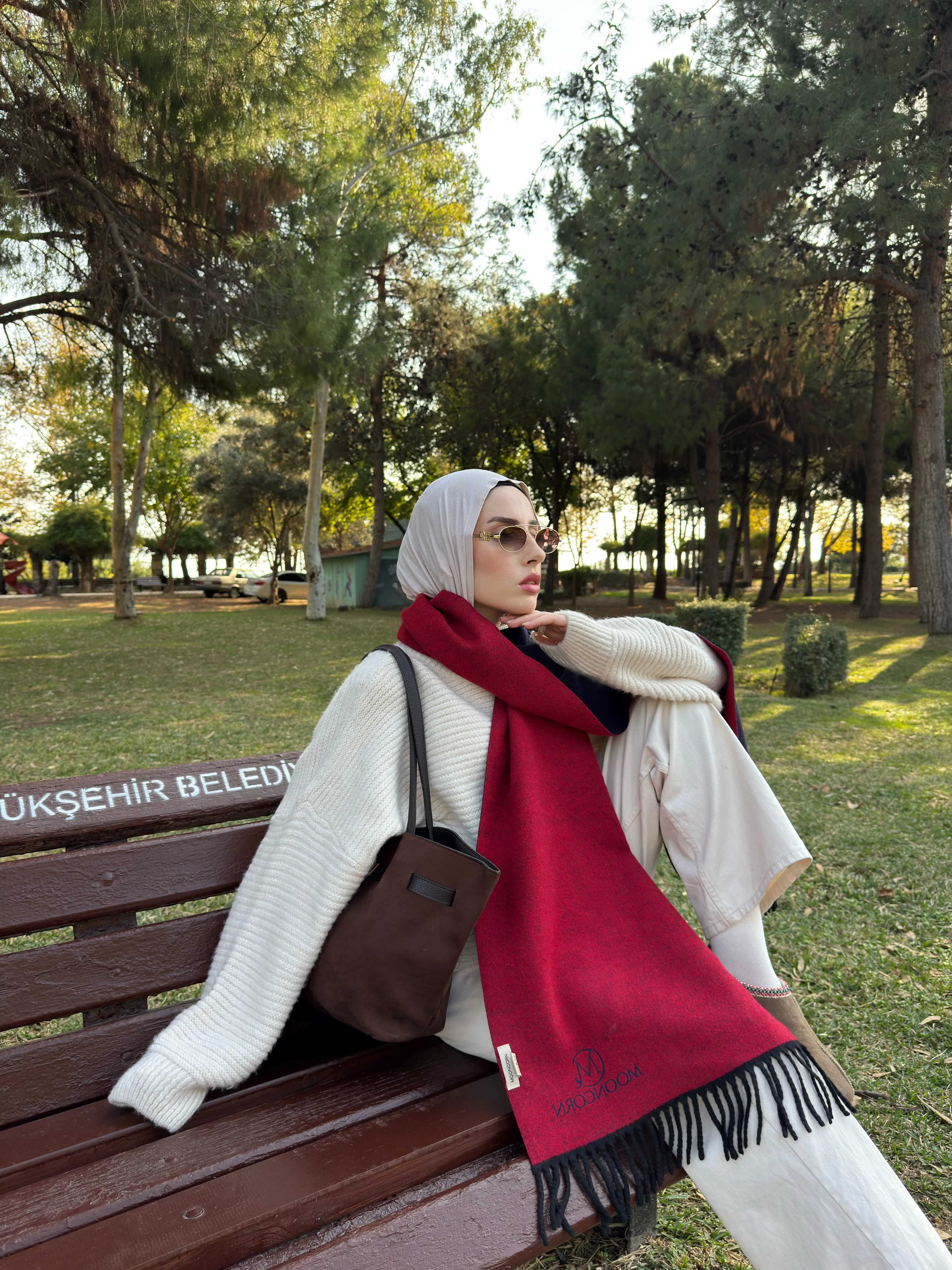 Double-Sided Wool Muffler - Lacivert Kırmızı