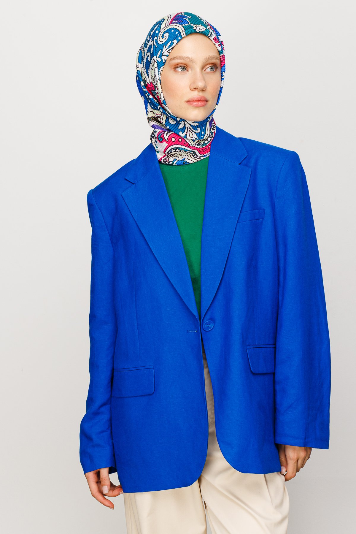 40 Patch Pattern Pleated Scarf - Sax Blue