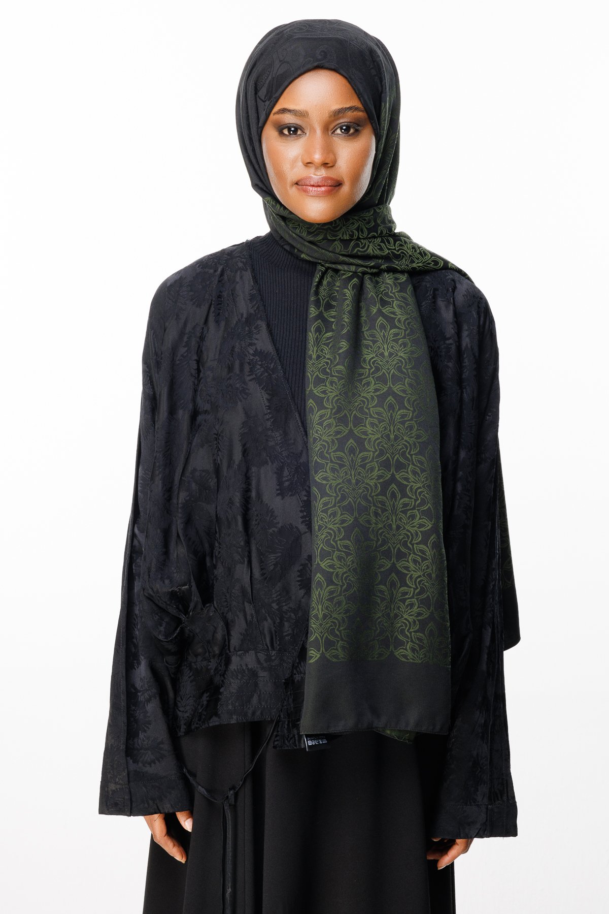 Nora Pattern Double-Sided Shawl - Black-Khaki