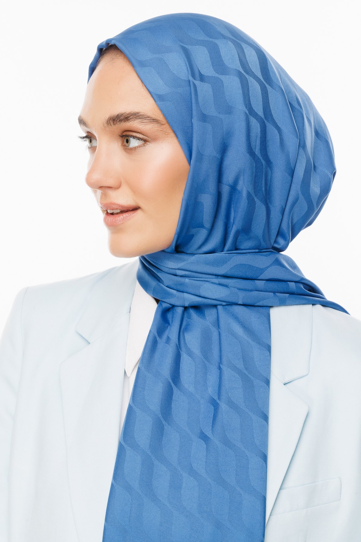Wave Pattern Silky Jacquard Shawl - İndigo