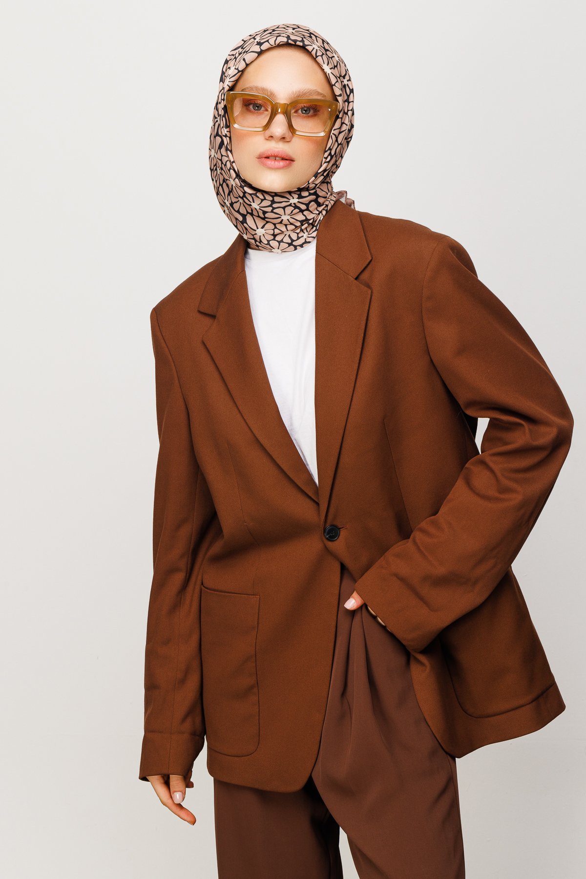 Clover Pattern Digital Soft Scarf - Brown