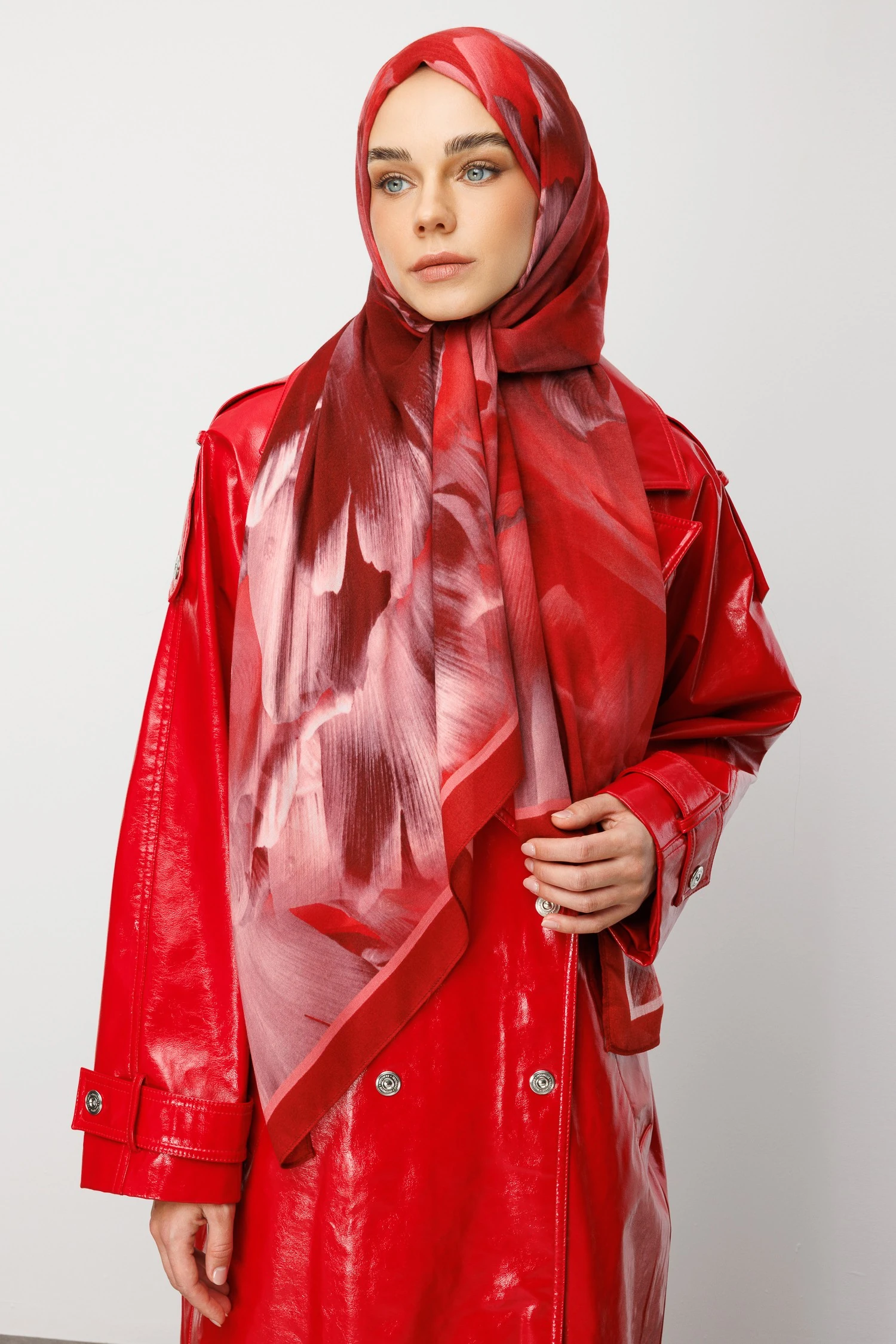 Fleur Desen Rami Şal - Burgundy