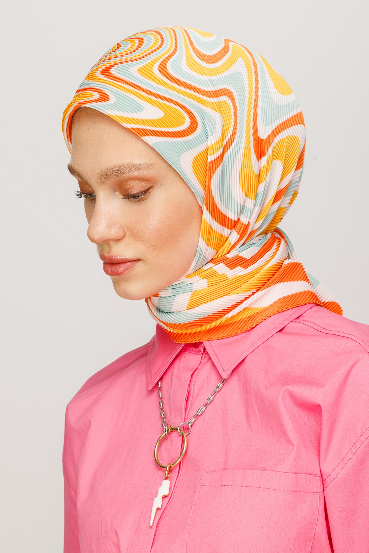 Mira Pattern Pleated Scarf - Water Green