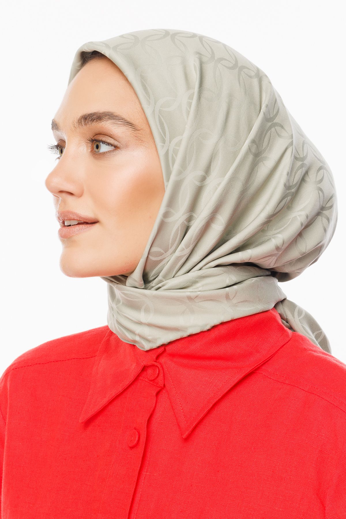 London Pattern Silky Jacquard Scarf - Sage