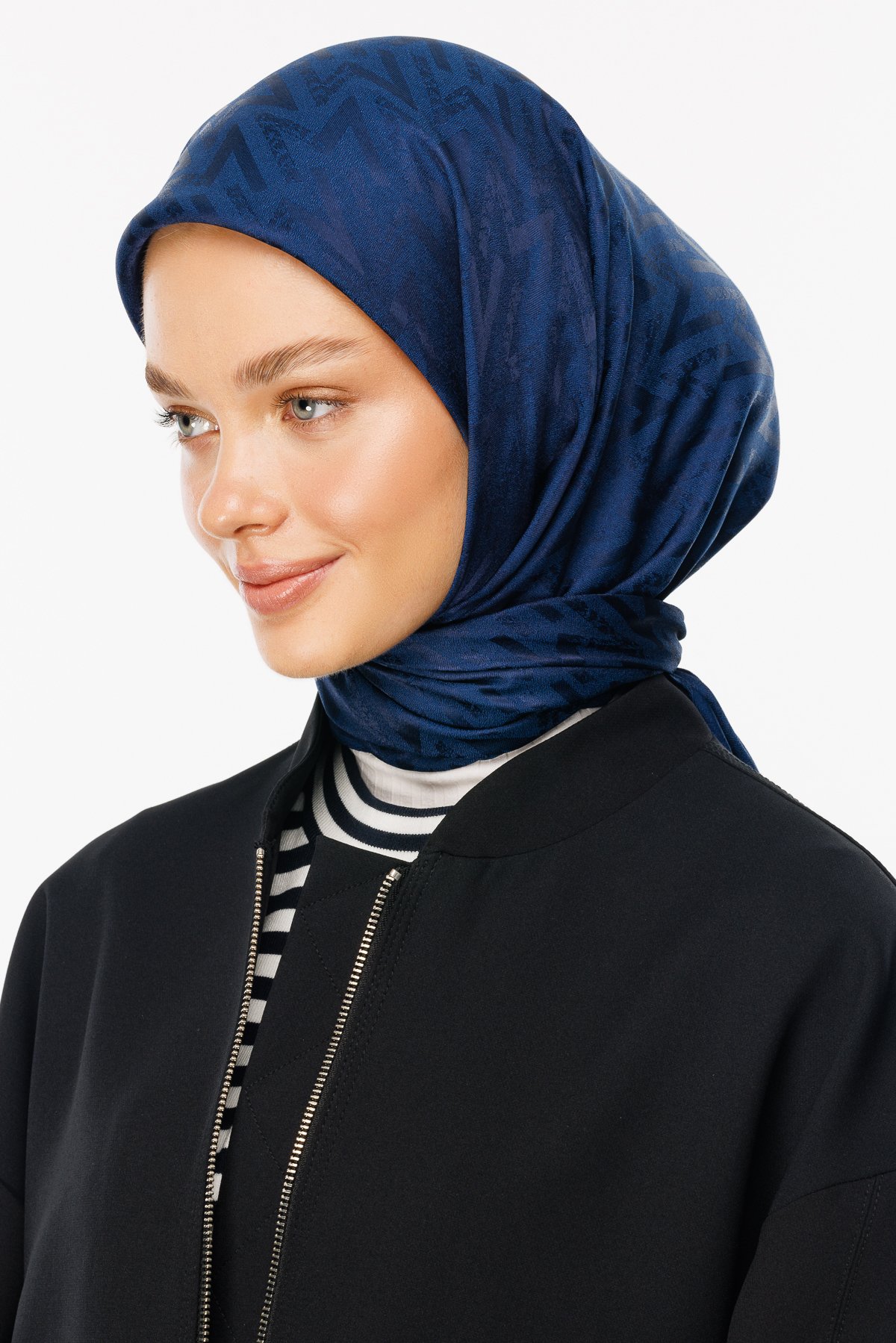 Nova Pattern Luxury Jacquard Scarf - Navyblue