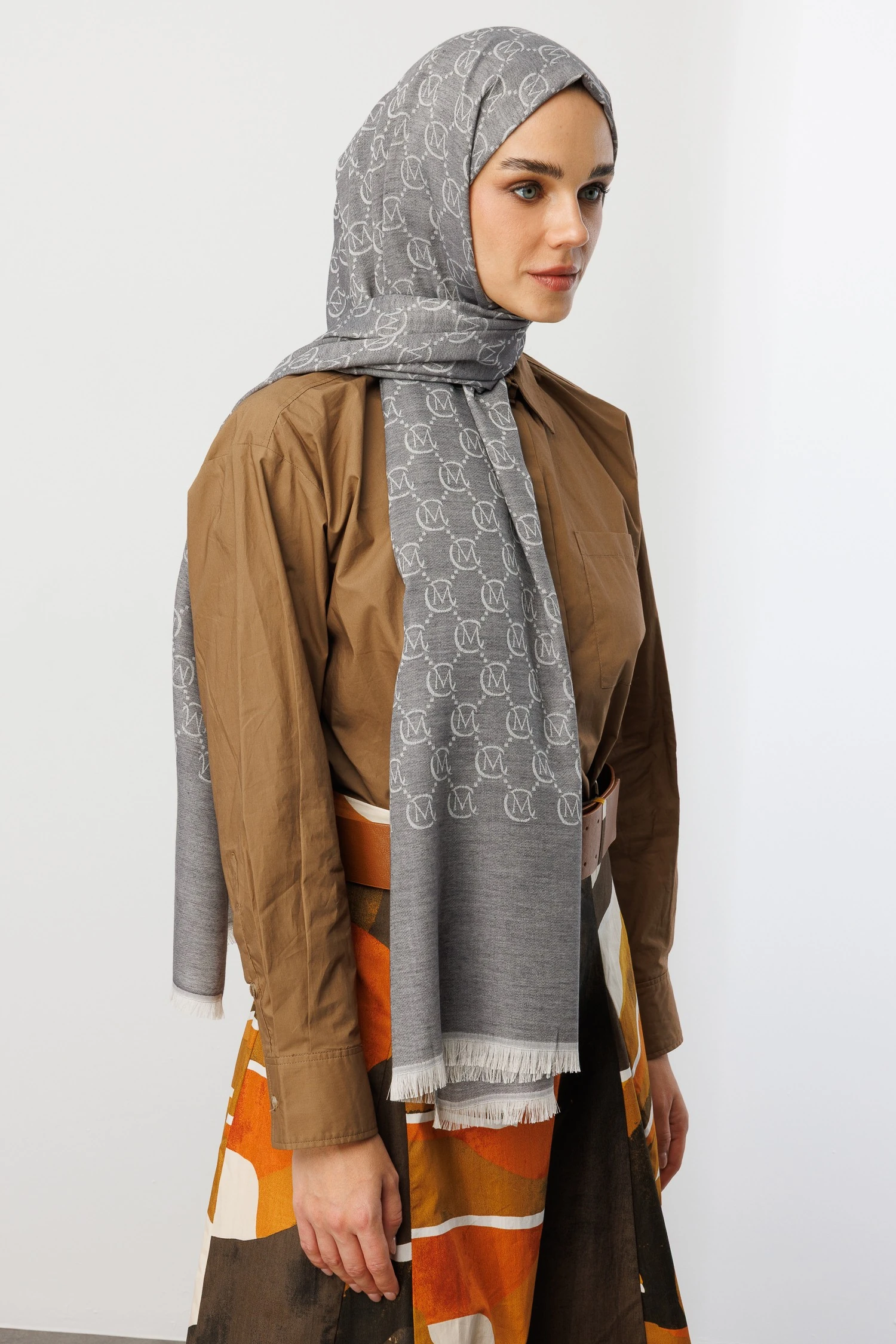 Wool Silk Shawl - Grey