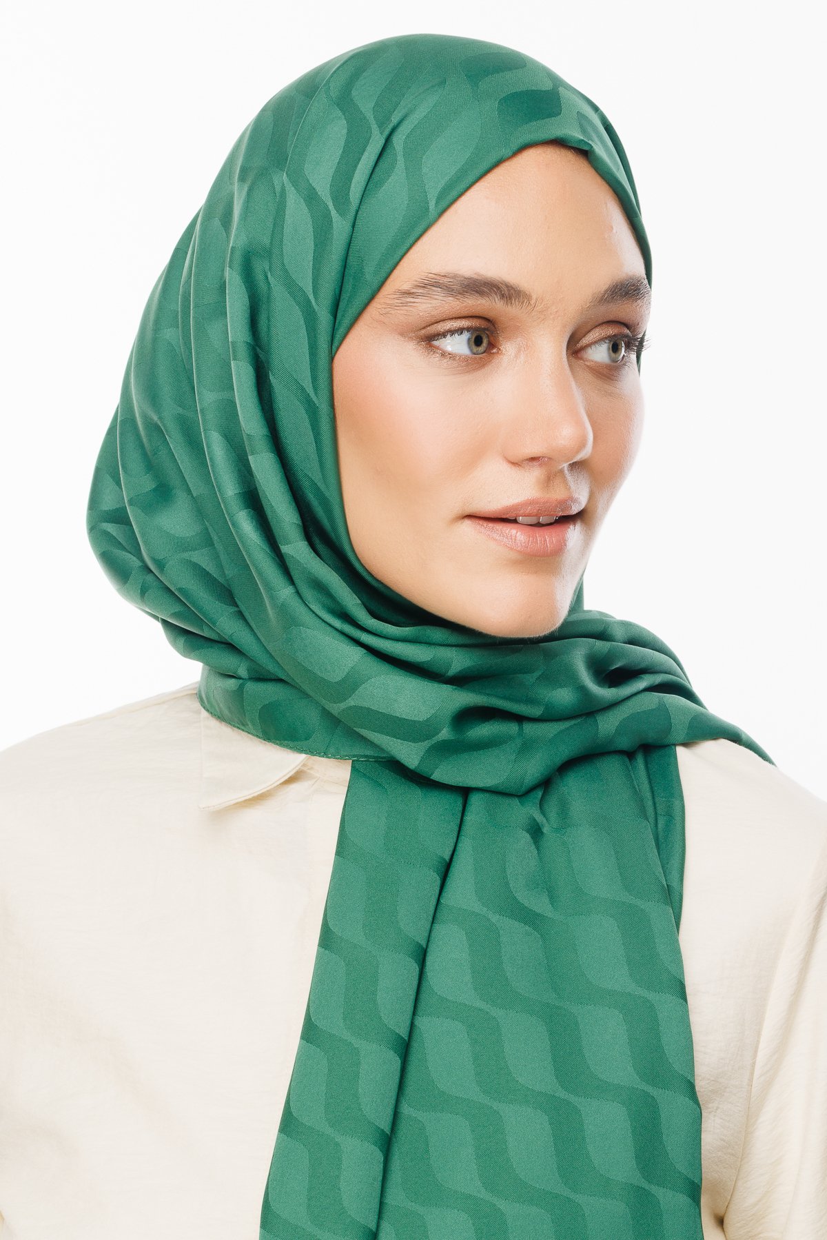 Wave Pattern Silky Jacquard Shawl - Jade