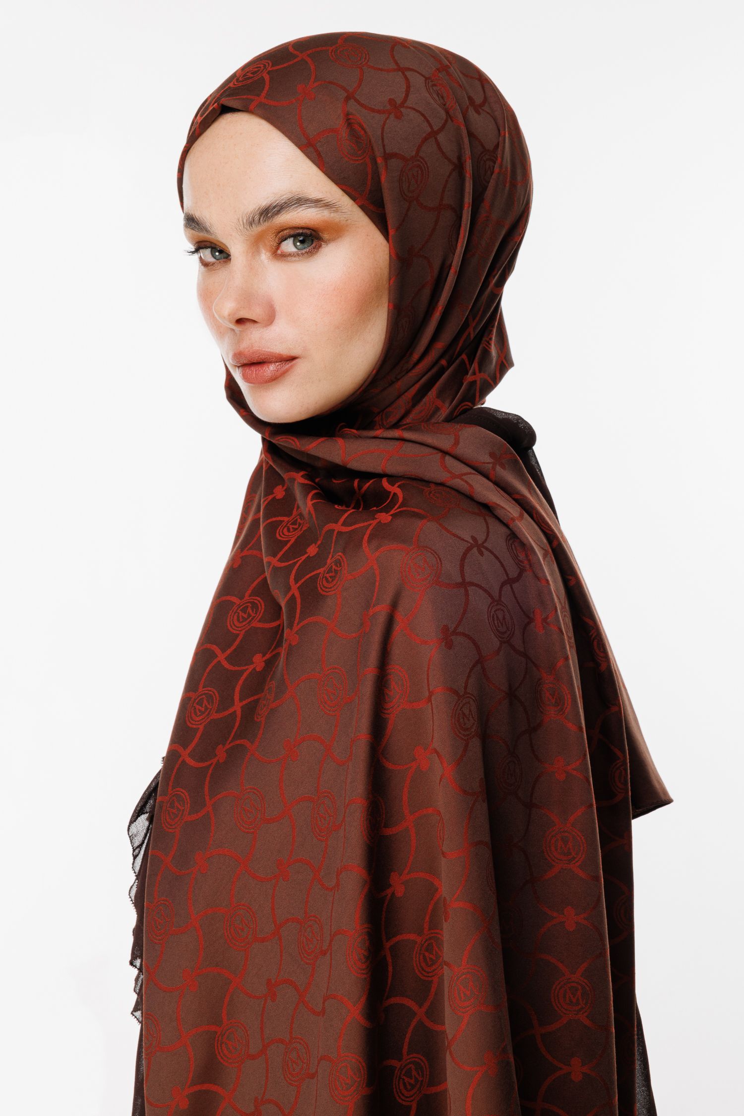 Marrakech Pattern Double-Sided Shawl - Bitter Coffee-Coffee