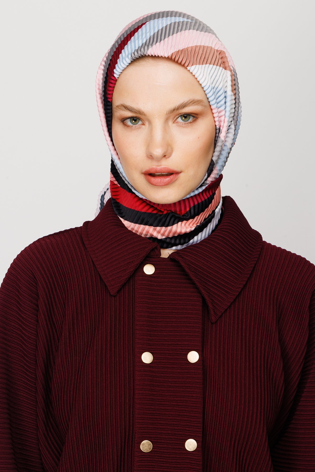 Akra Pattern Pleated Scarf - Soft Pink
