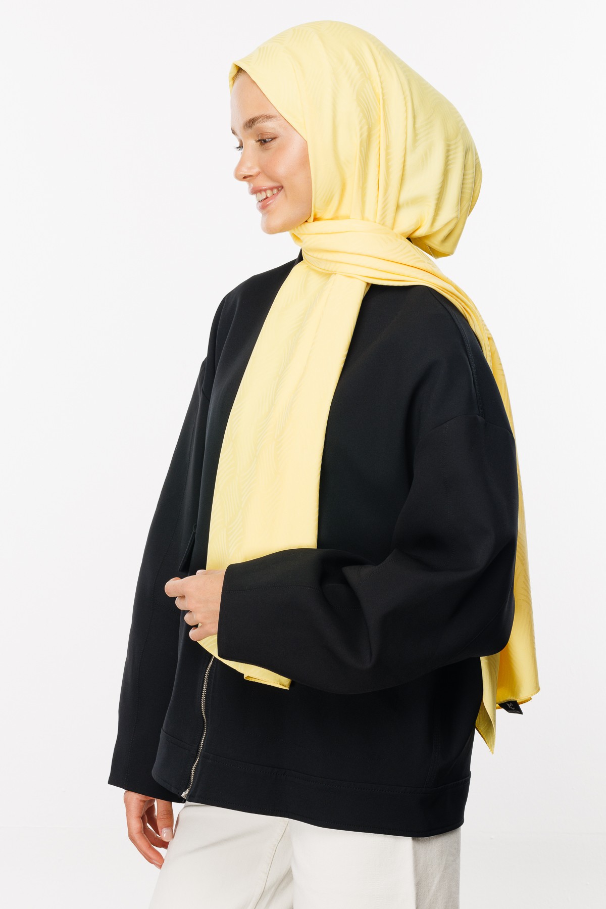 Aura Pattern Silk Jacquard Shawl - Yellow