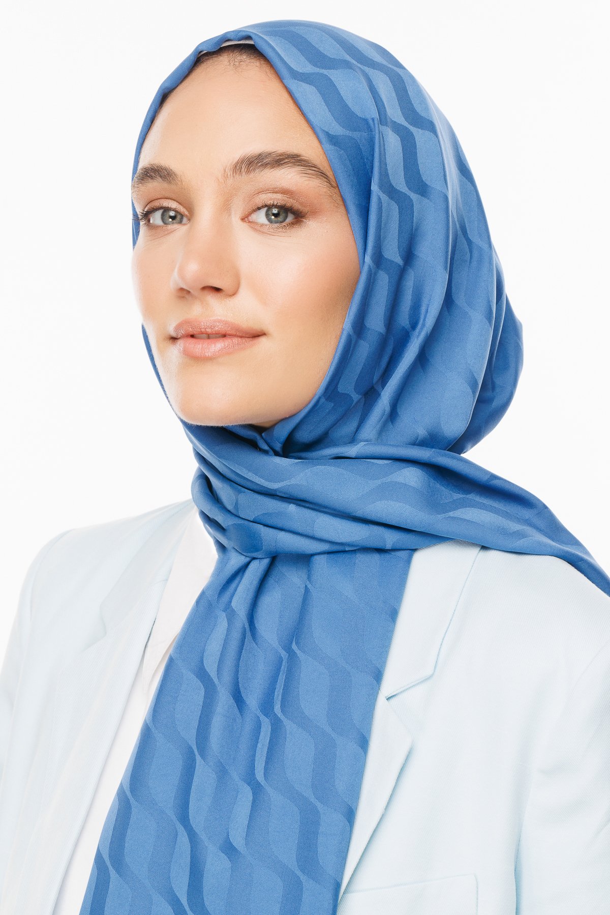 Wave Pattern Silky Jacquard Shawl - İndigo