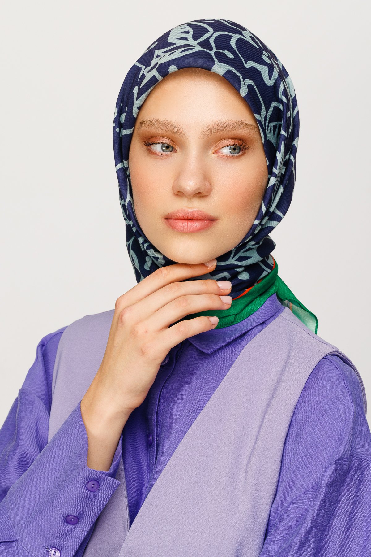 Floral Desen Dijital Soft Eşarp - Lacivert