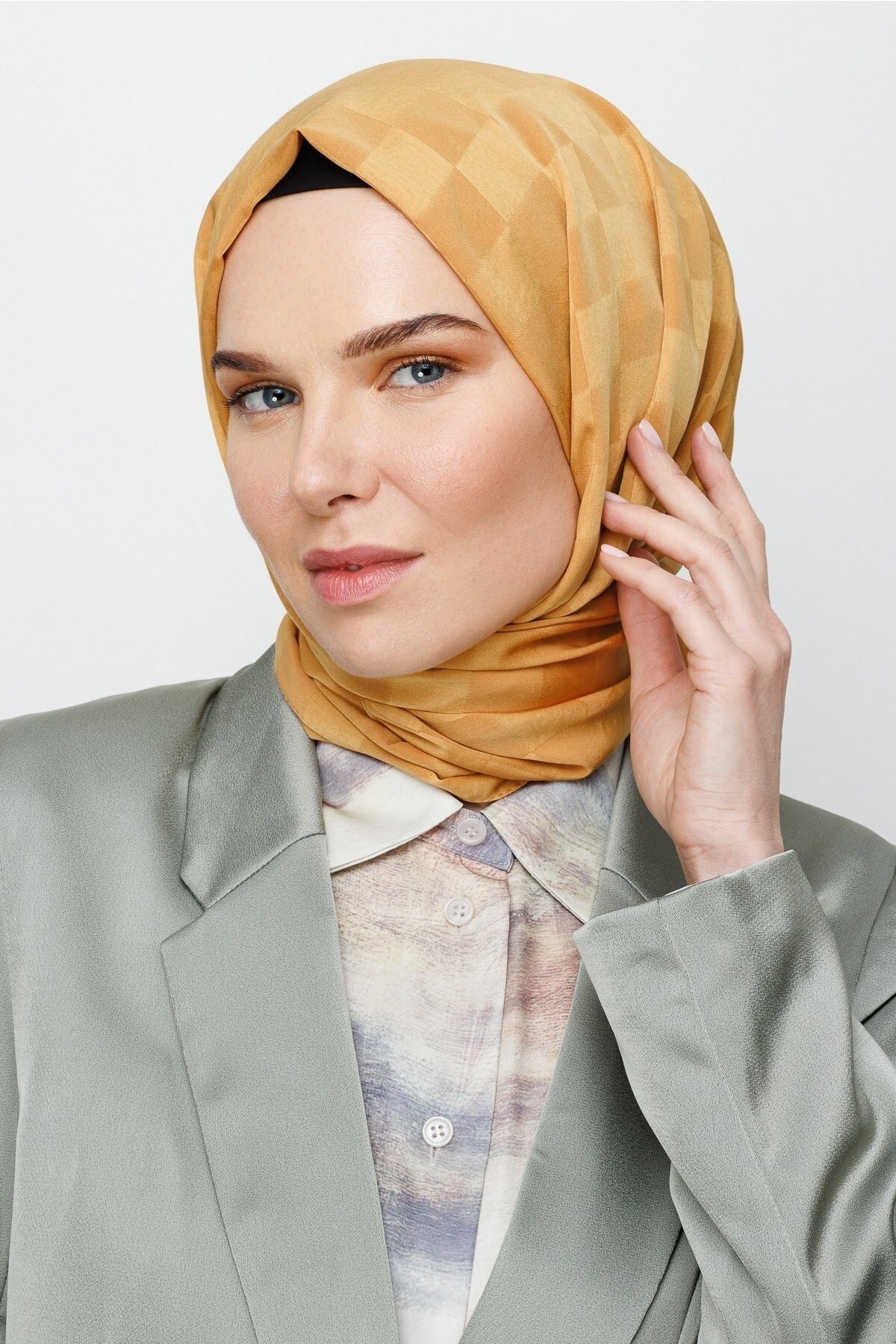 Hardal Dama Desen İpeksi Jakar Şal
