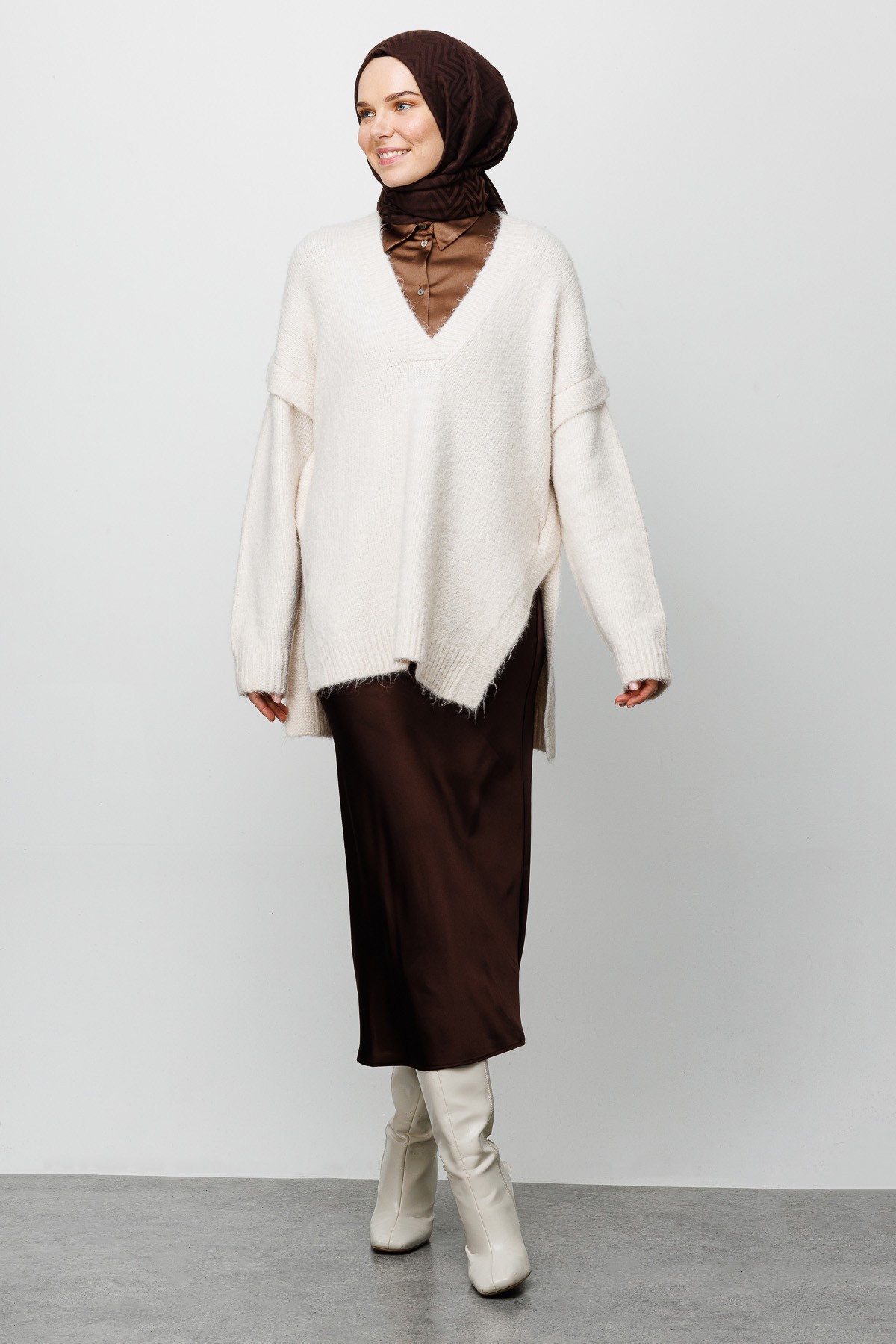 Zigzag Pattern Cotton Jacquard Shawl - Bitter Coffee