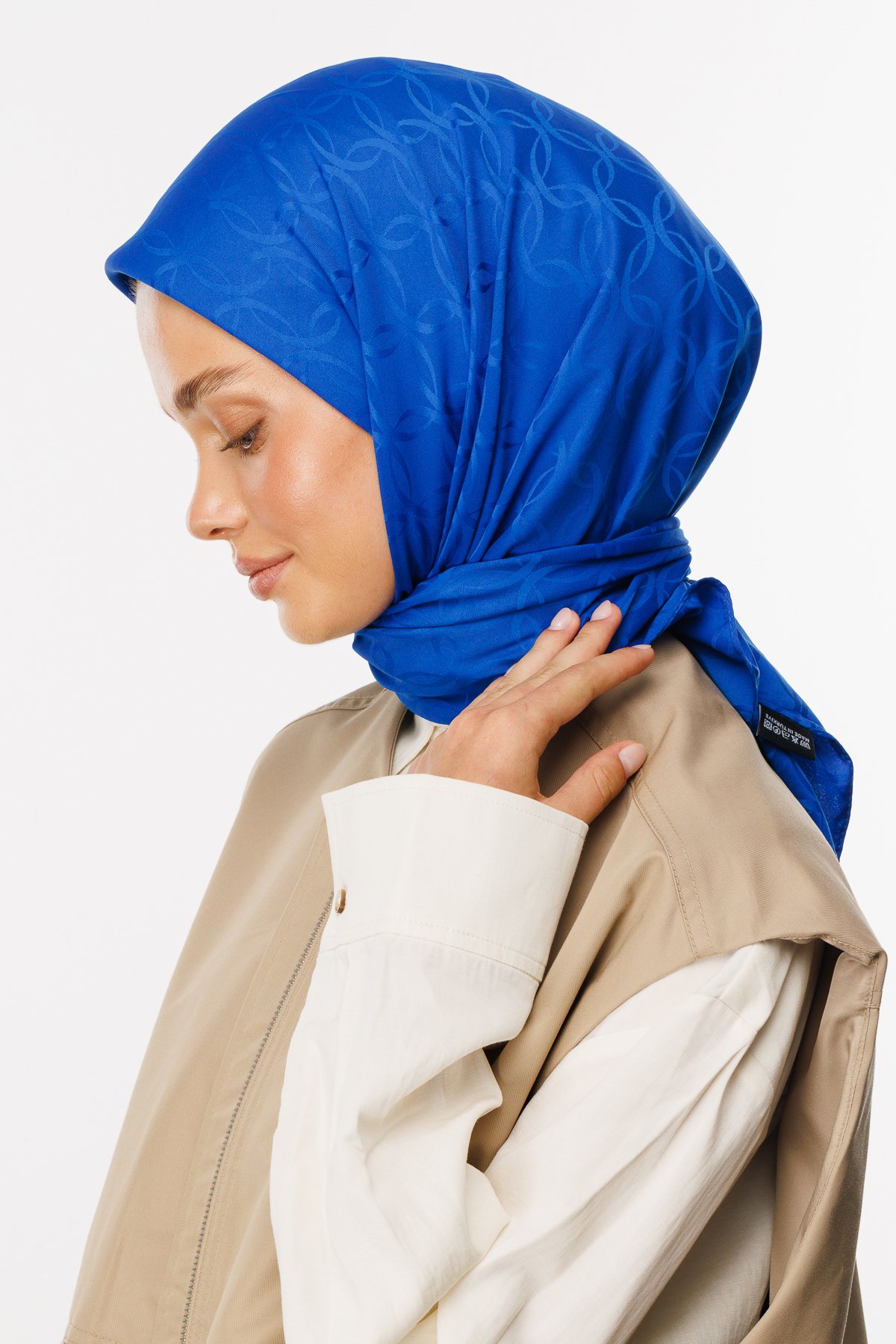London Pattern Silky Jacquard Scarf - Sax Blue