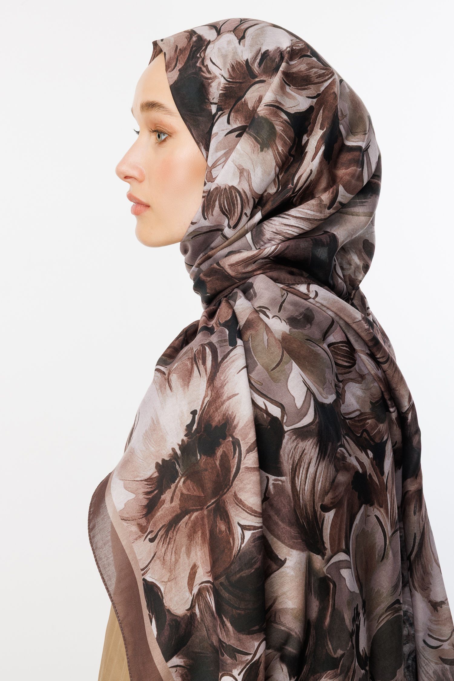 Patterned Cotton Shawl - Walnut