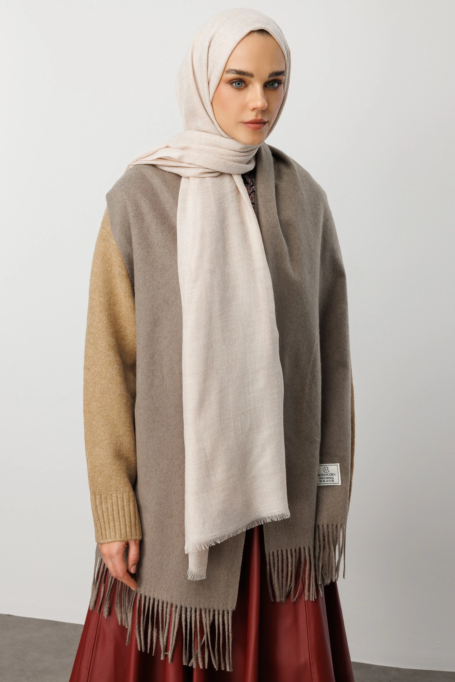 Rumi Desen Yün Kaşmir Şal - Stone Color