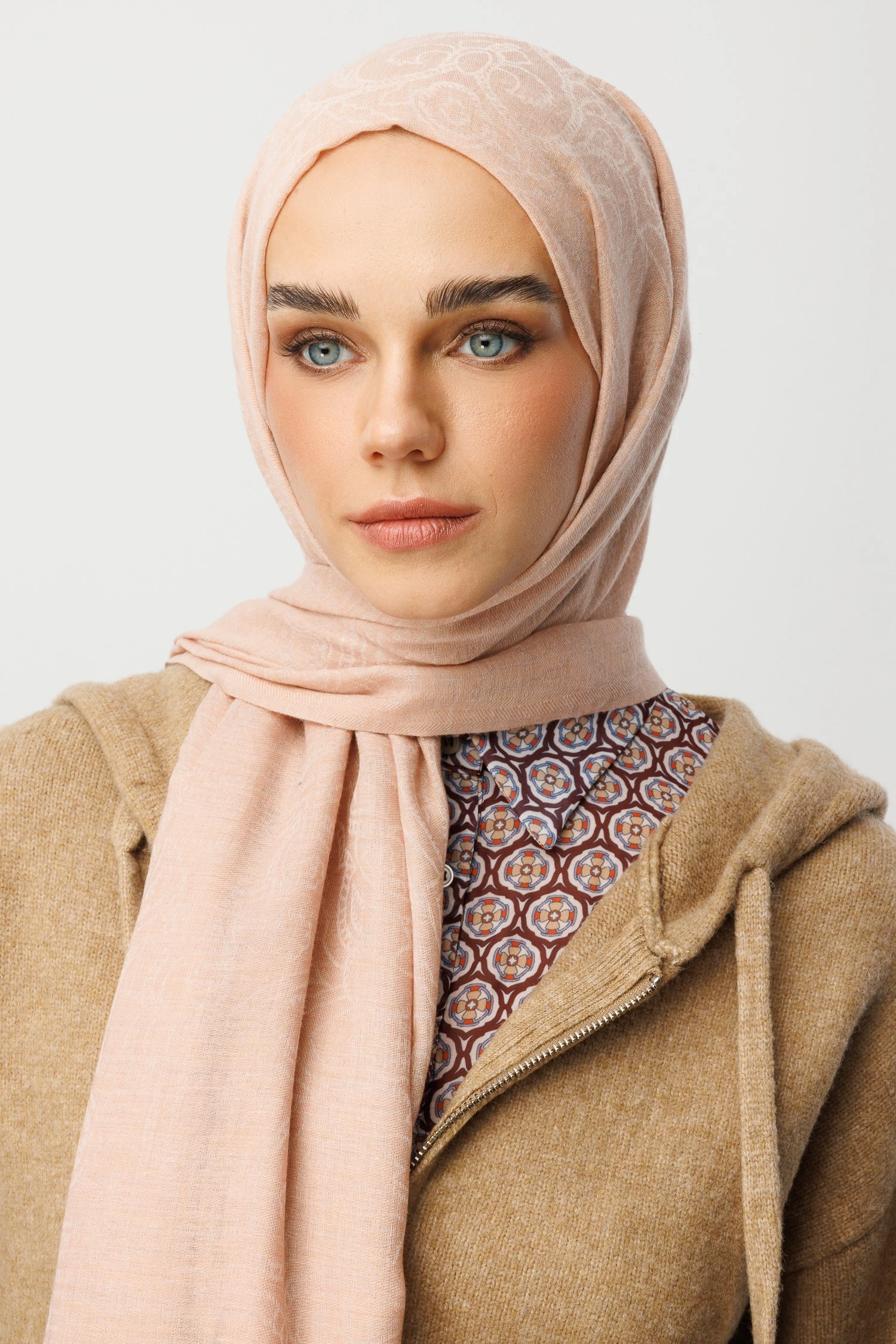 Rumi Desen Yün Kaşmir Şal - Powder