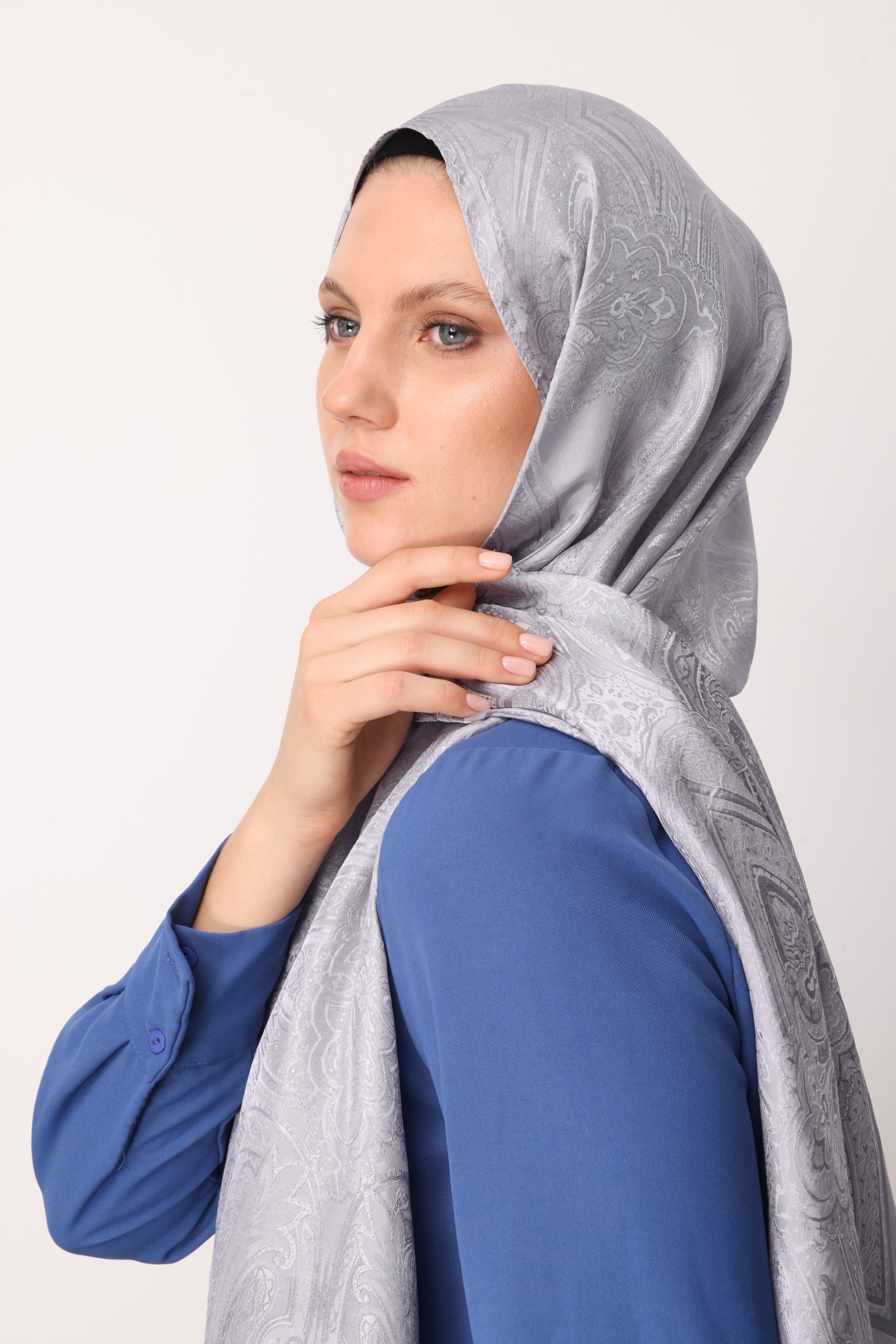 Liva Pattern Shine Line Shawl - Gray-Gray