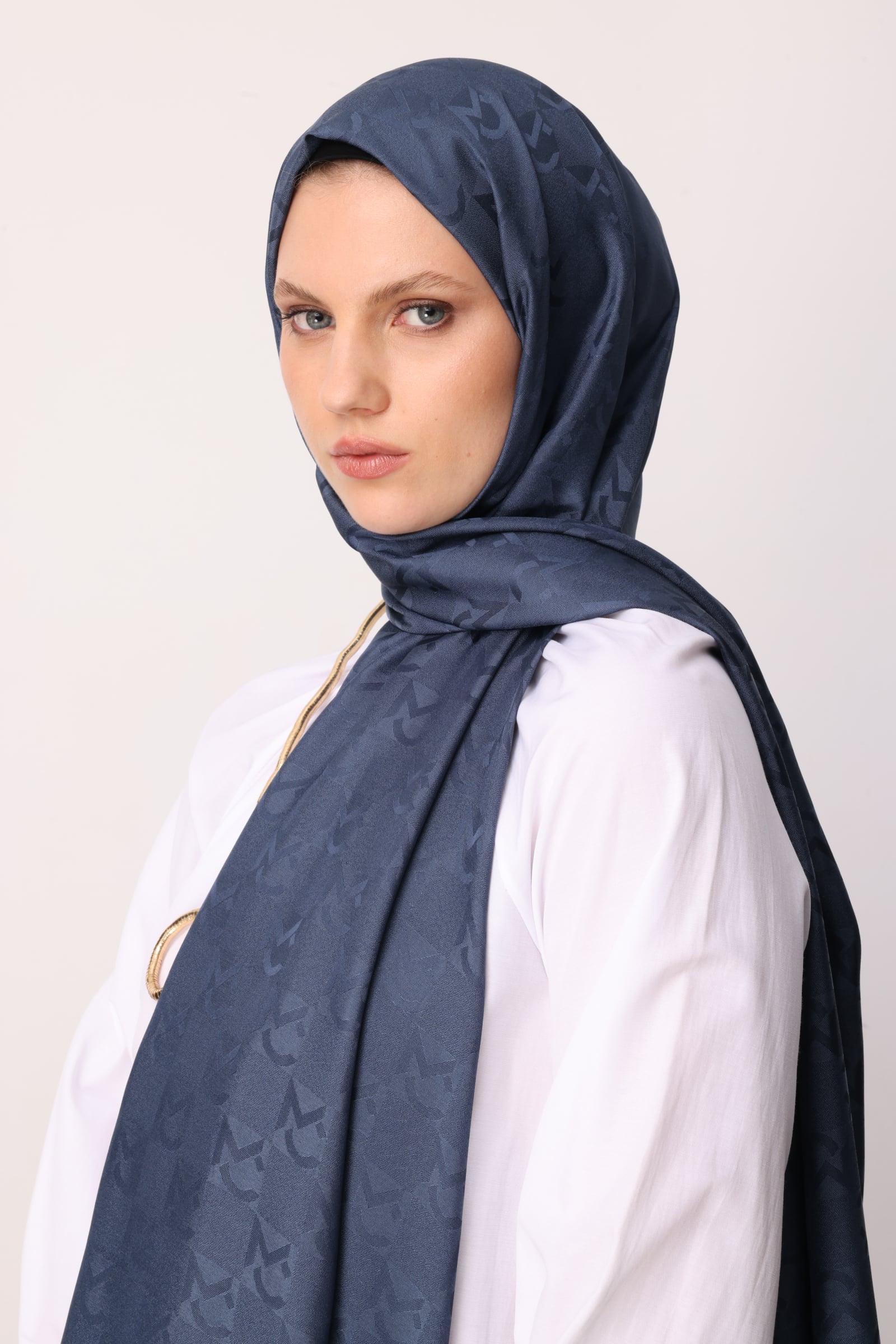 MC Pattern Jacquard Shawl - Midnight Blue