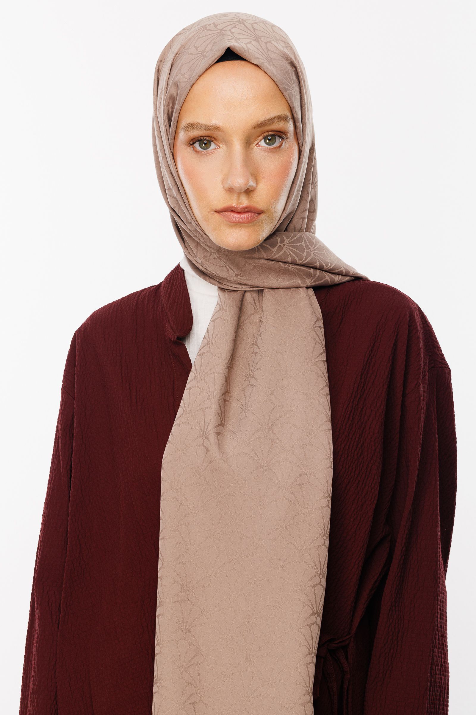 Lotus Pattern Silk Jacquard Shawl - Canyon