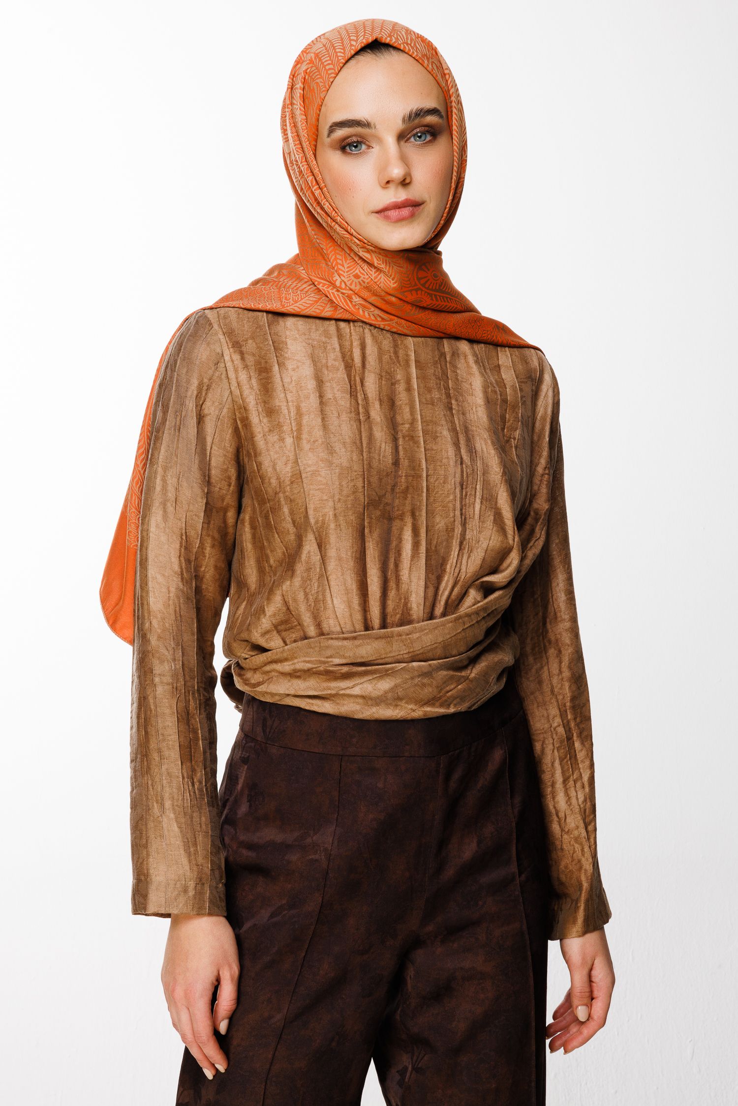Mayra Pattern Double-Sided Shawl - Cinnamon-Beige
