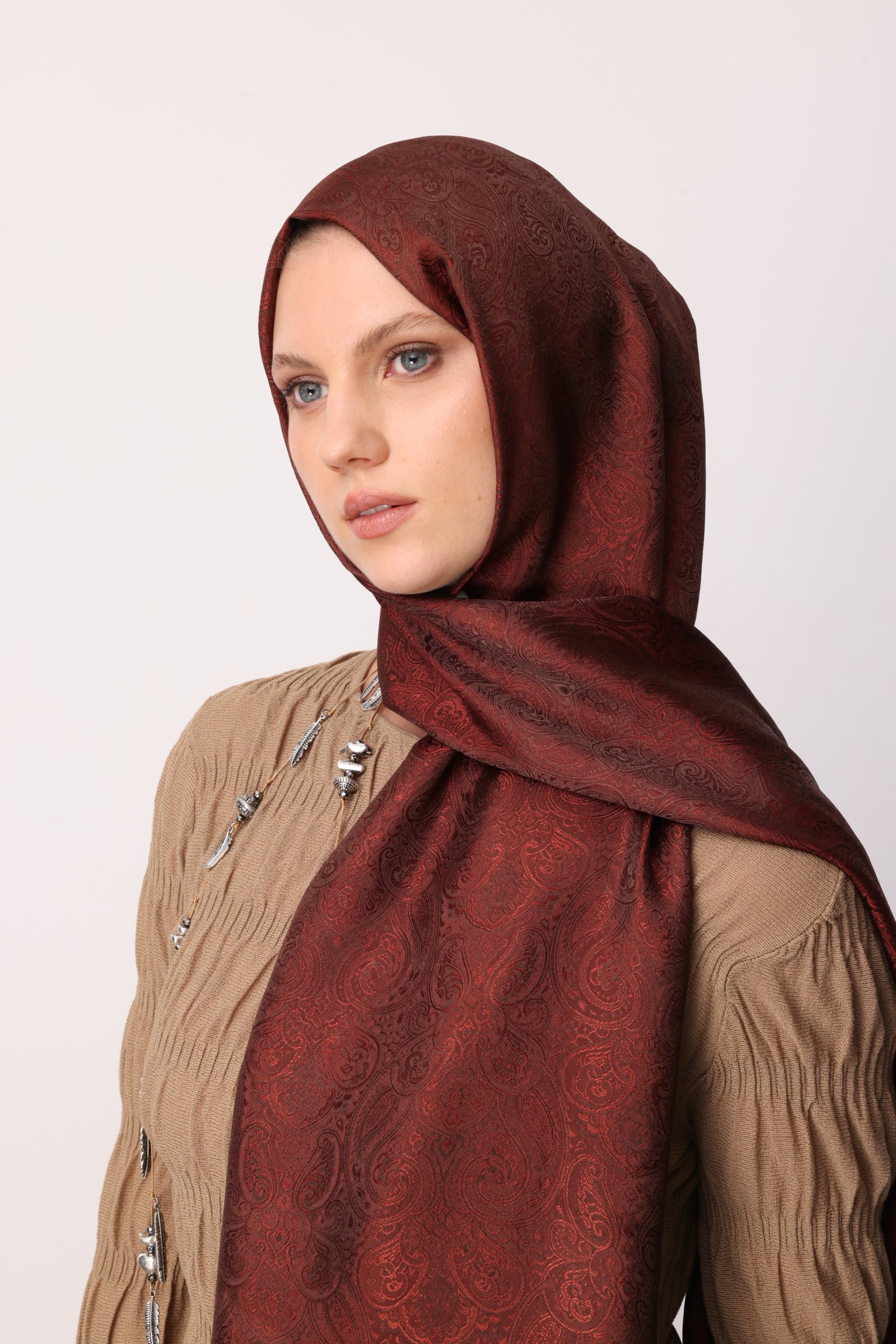 Moren Desen Shine Line Şal - Acı Kahve-Kahve