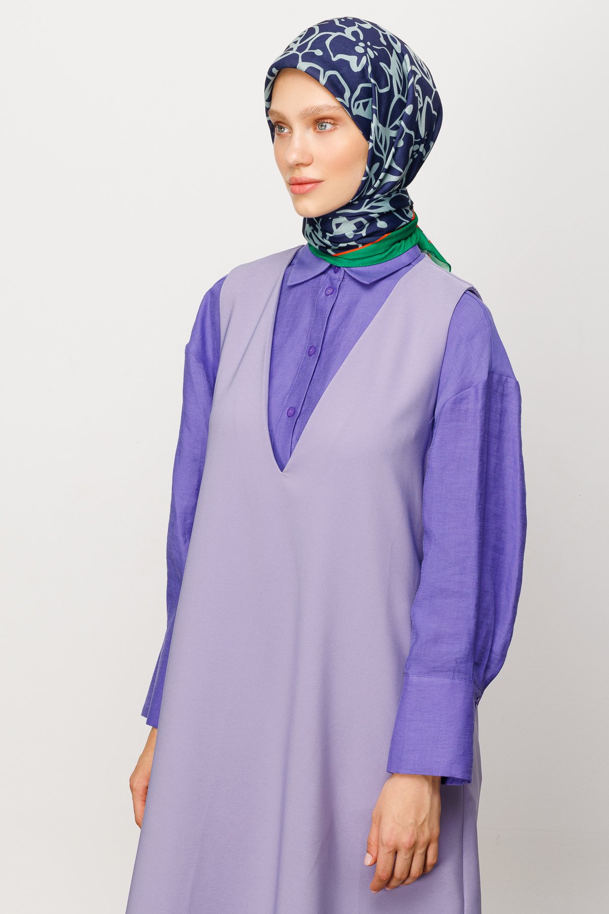 Floral Desen Dijital Soft Eşarp - Lacivert