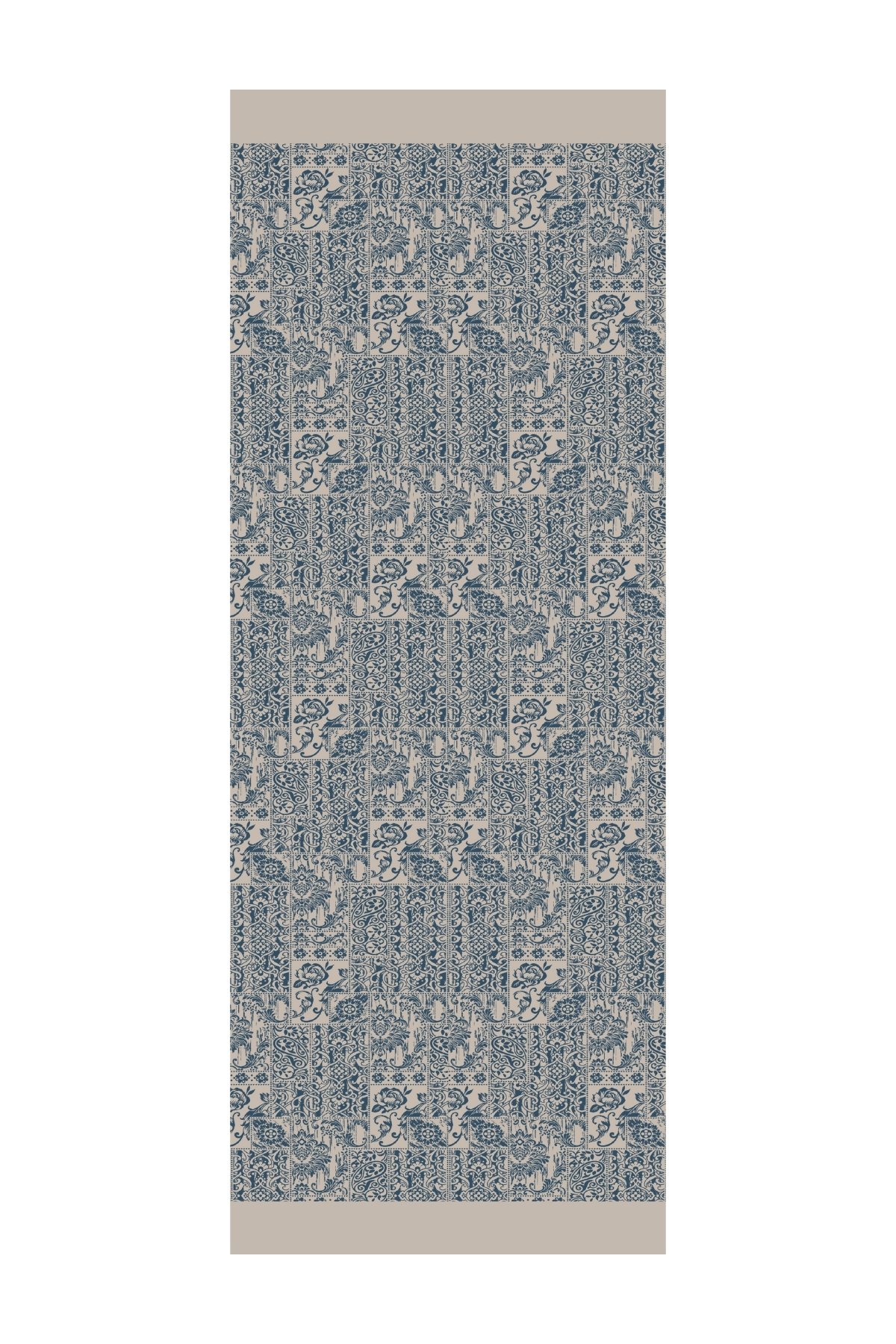 Henna Pattern Double-Sided Shawl - Petrol Blue-Beige