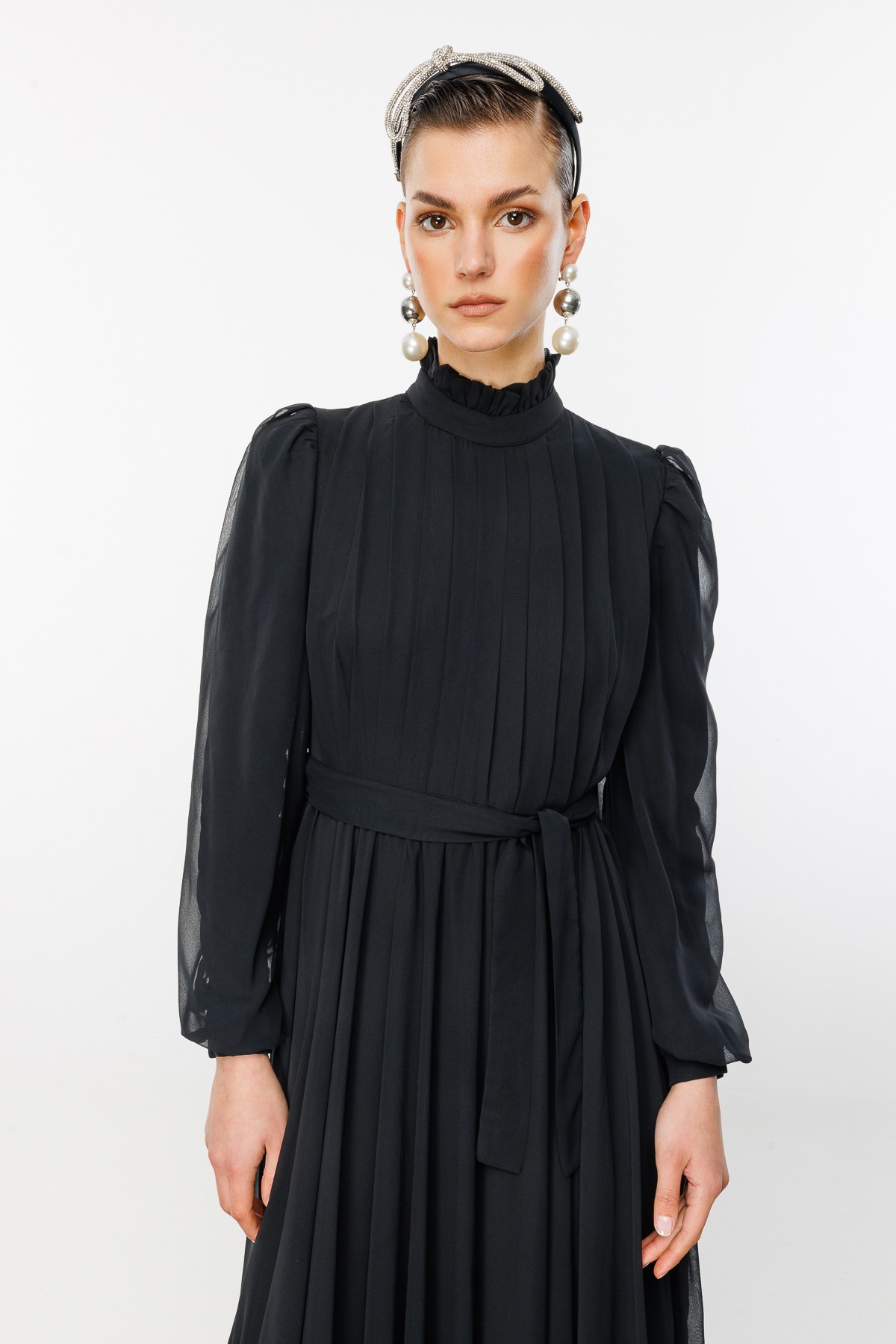 Pleated Organza Dress - Black