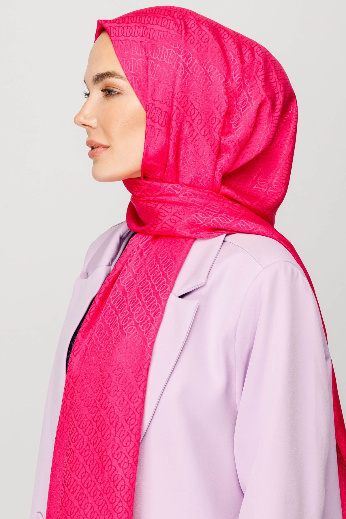 Forever Desen Parlak Jakar Şal - Fuşya