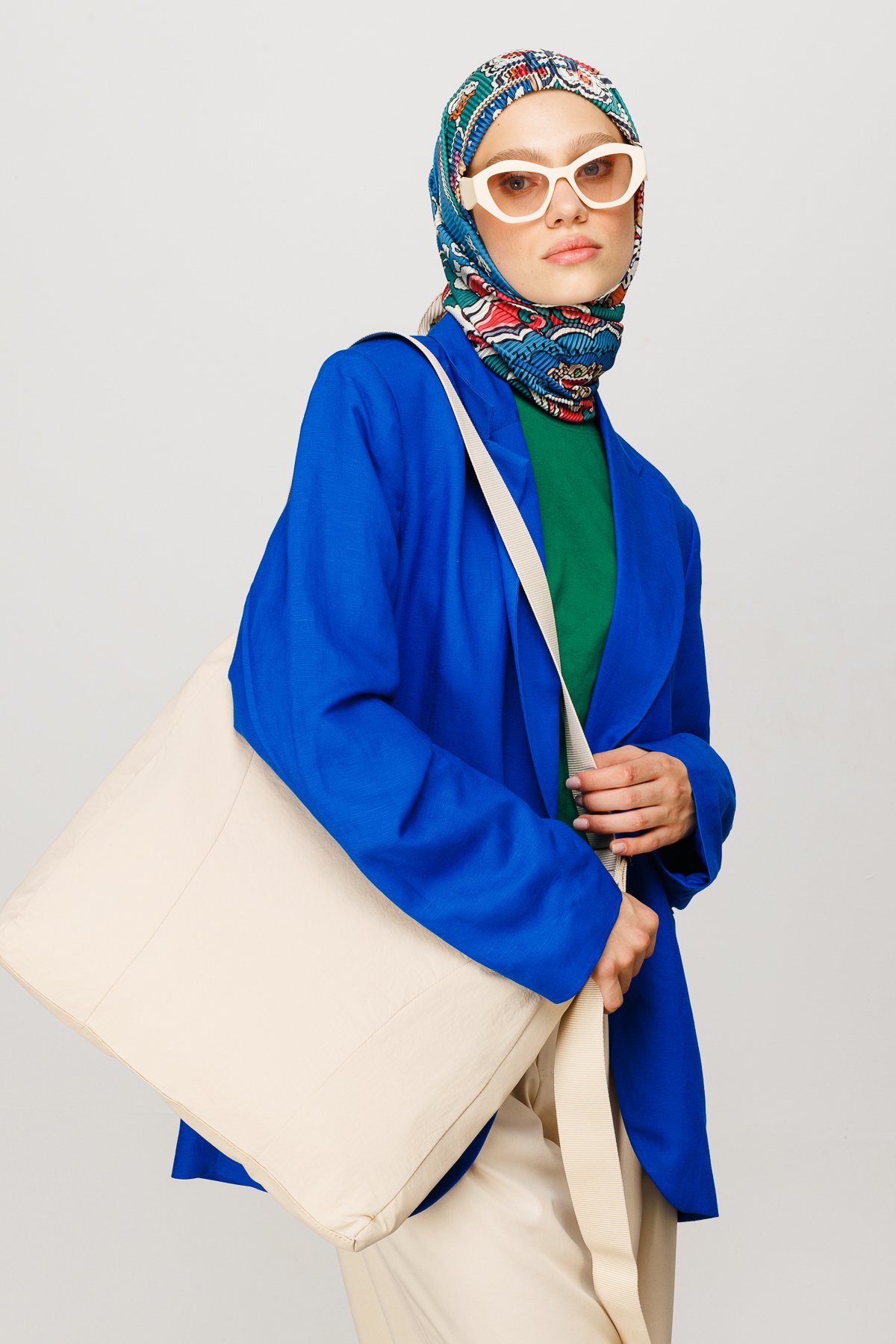 40 Patch Pattern Pleated Scarf - İndigo