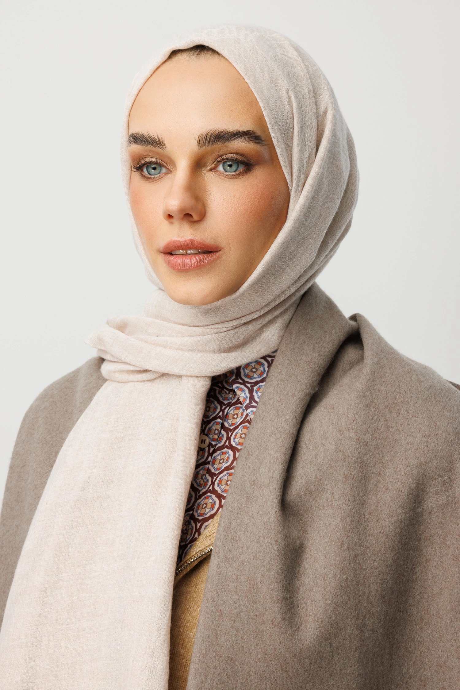 Rumi Desen Yün Kaşmir Şal - Stone Color